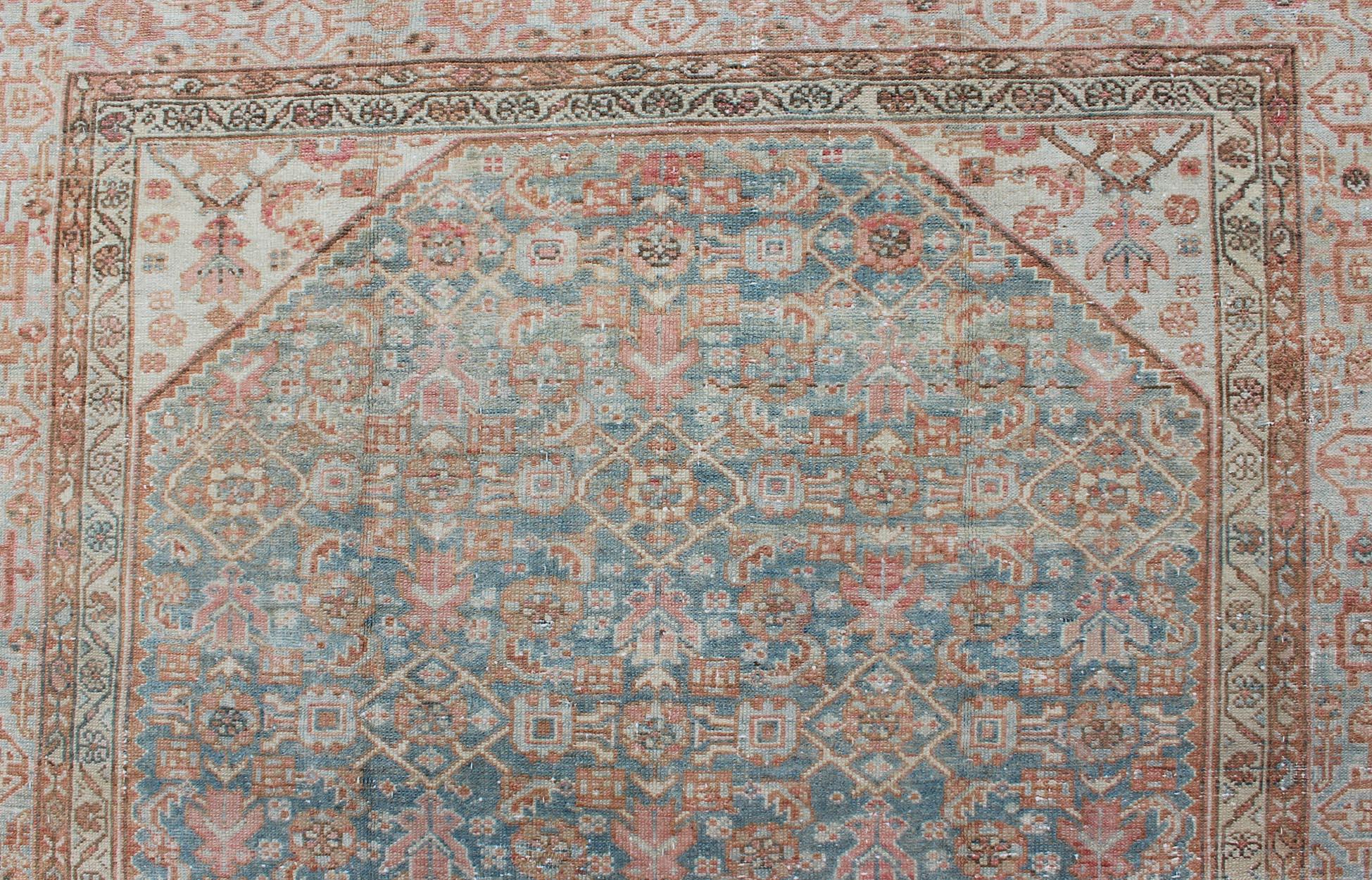 Antique Malayer Carpet with All-Over Design in Blue Gray Tones For Sale 2