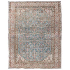 Antiker Malayer-Teppich mit All-Over-Design in Blau-Grau-Tönen