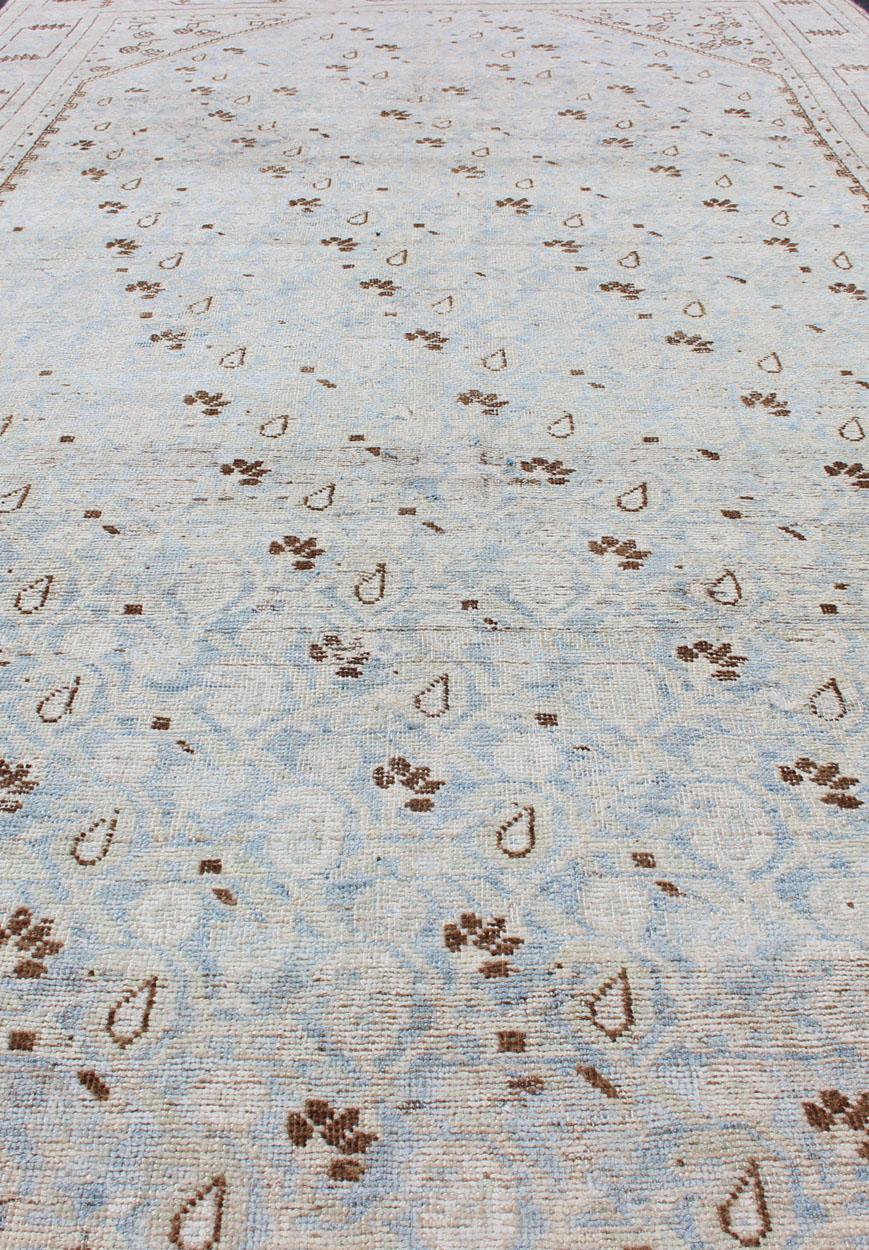 Antique Malayer Gallery Rug with All-Over Paisley Design in Pale Ice Blue 3