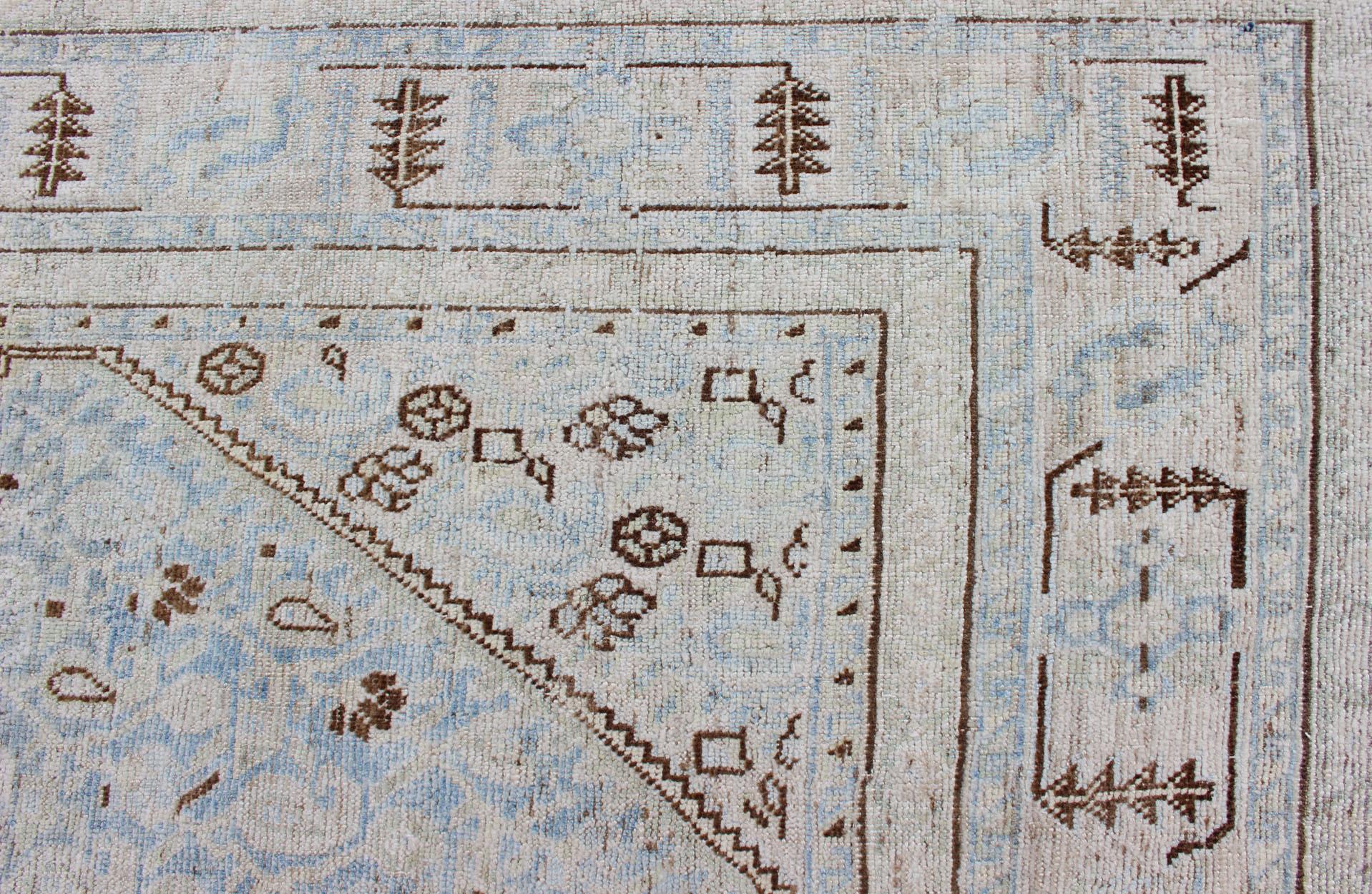 Antique Malayer Gallery Rug with All-Over Paisley Design in Pale Ice Blue 7