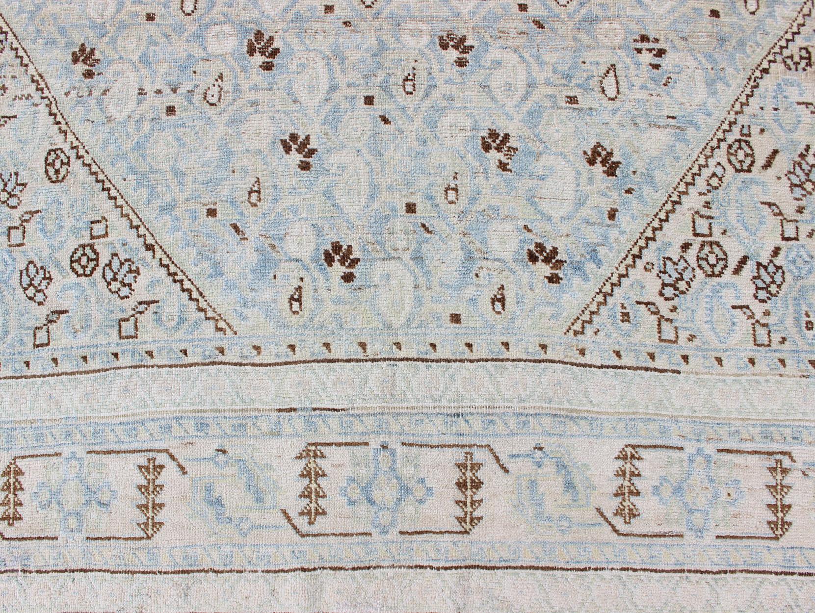 Antique Malayer Gallery Rug with All-Over Paisley Design in Pale Ice Blue 10