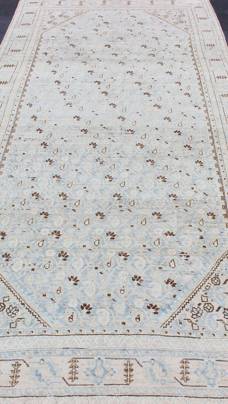 Persian Antique Malayer Gallery Rug with All-Over Paisley Design in Pale Ice Blue