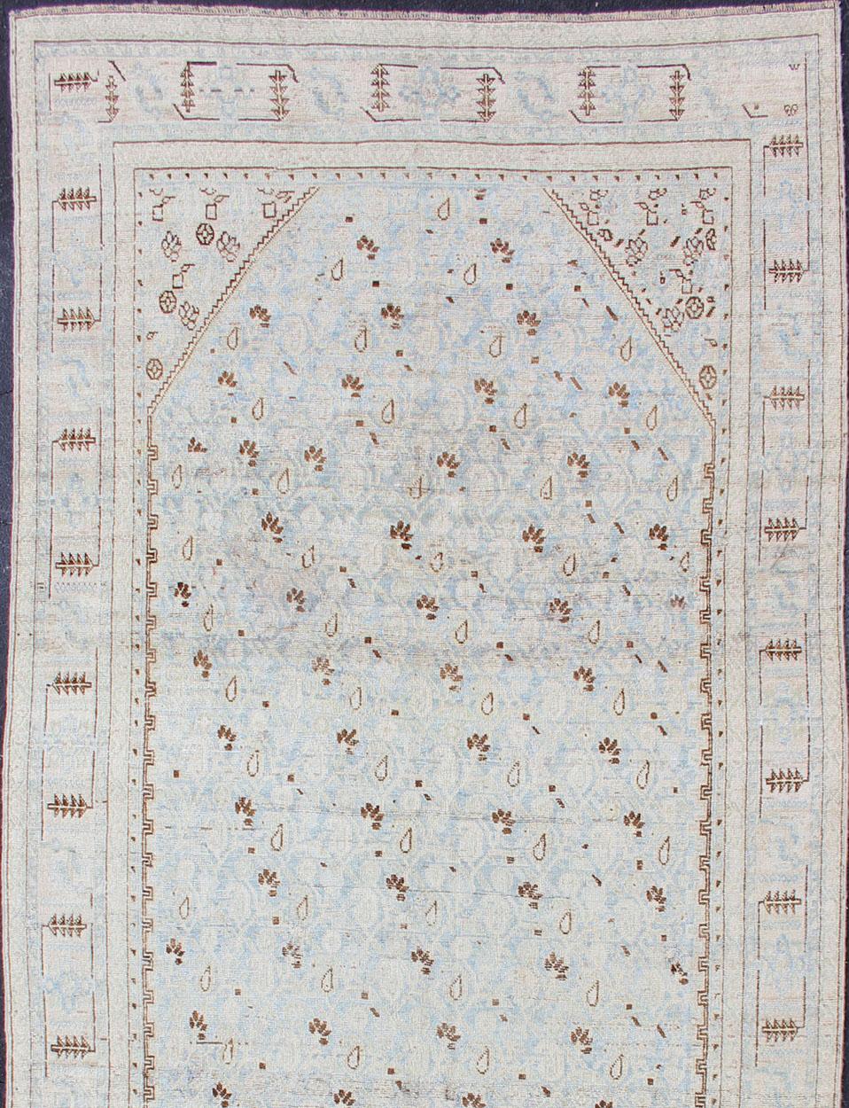 Hand-Knotted Antique Malayer Gallery Rug with All-Over Paisley Design in Pale Ice Blue