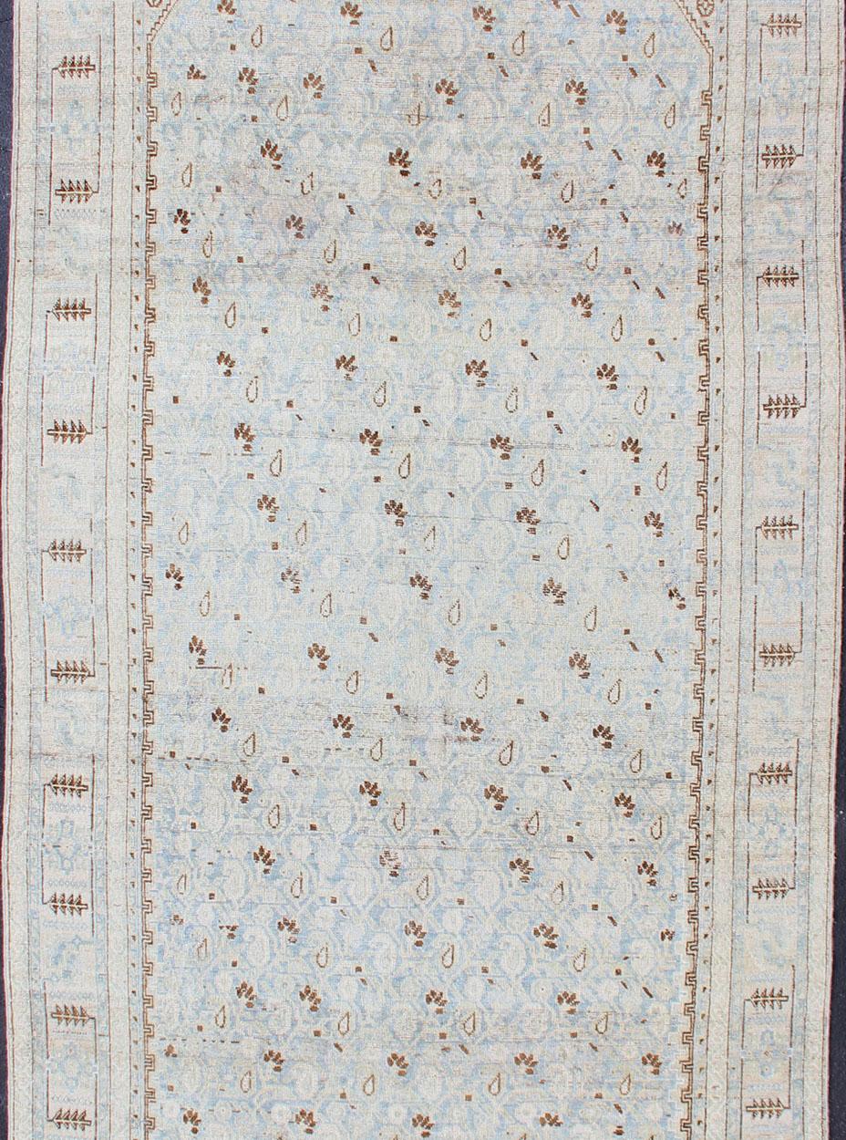 Antique Malayer Gallery Rug with All-Over Paisley Design in Pale Ice Blue In Good Condition In Atlanta, GA