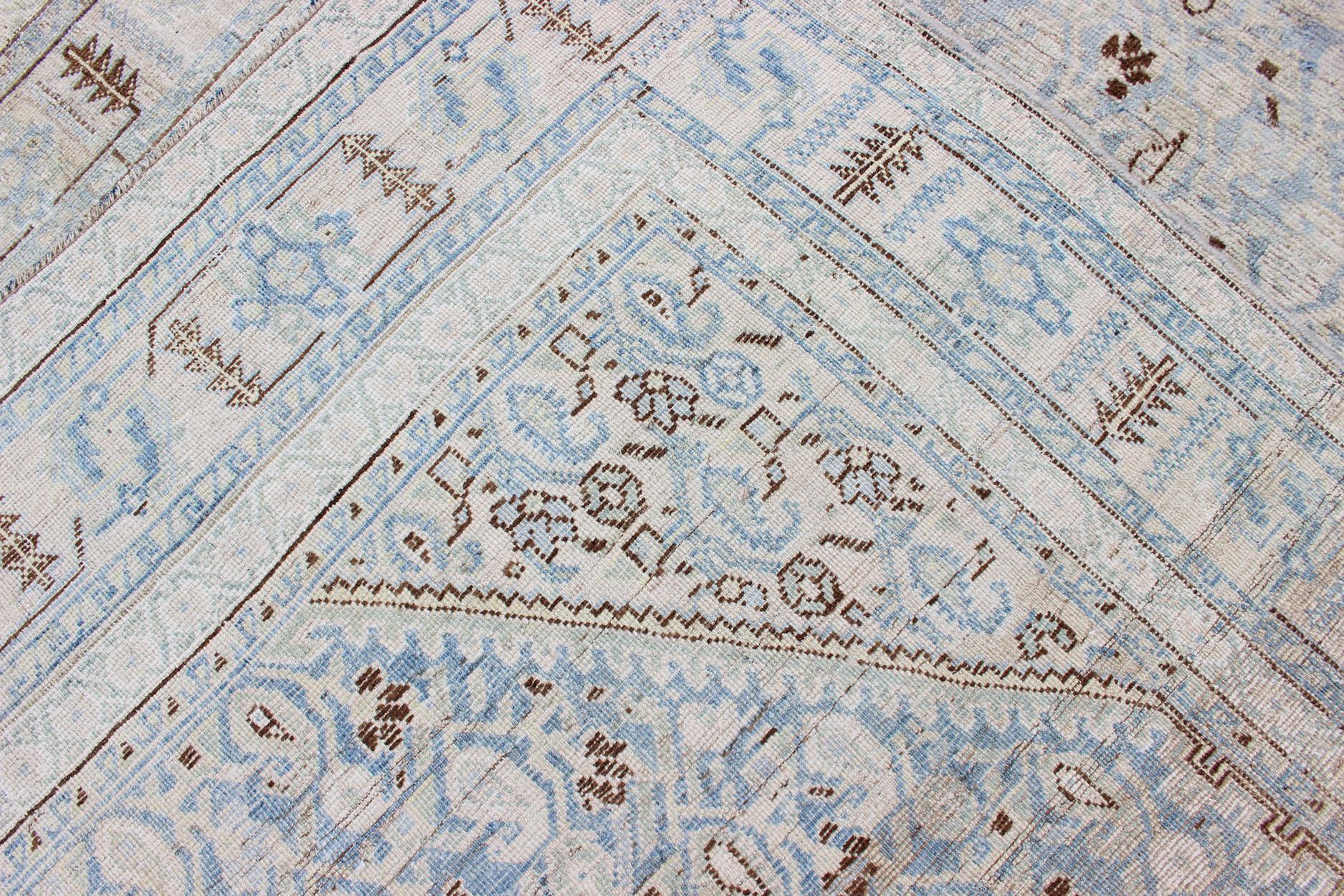20th Century Antique Malayer Gallery Rug with All-Over Paisley Design in Pale Ice Blue