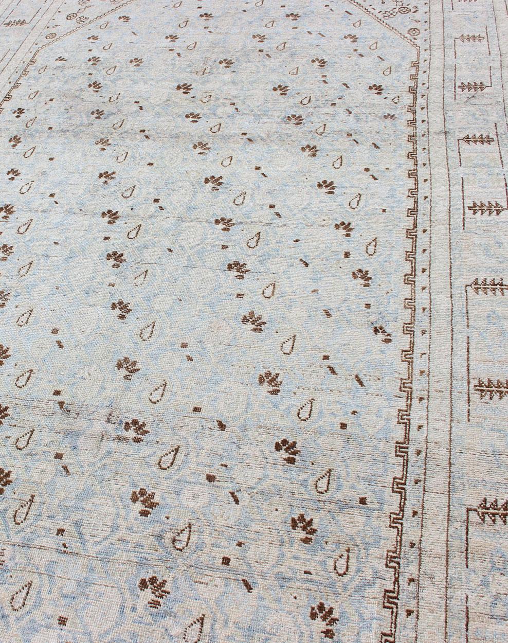 Antique Malayer Gallery Rug with All-Over Paisley Design in Pale Ice Blue 2