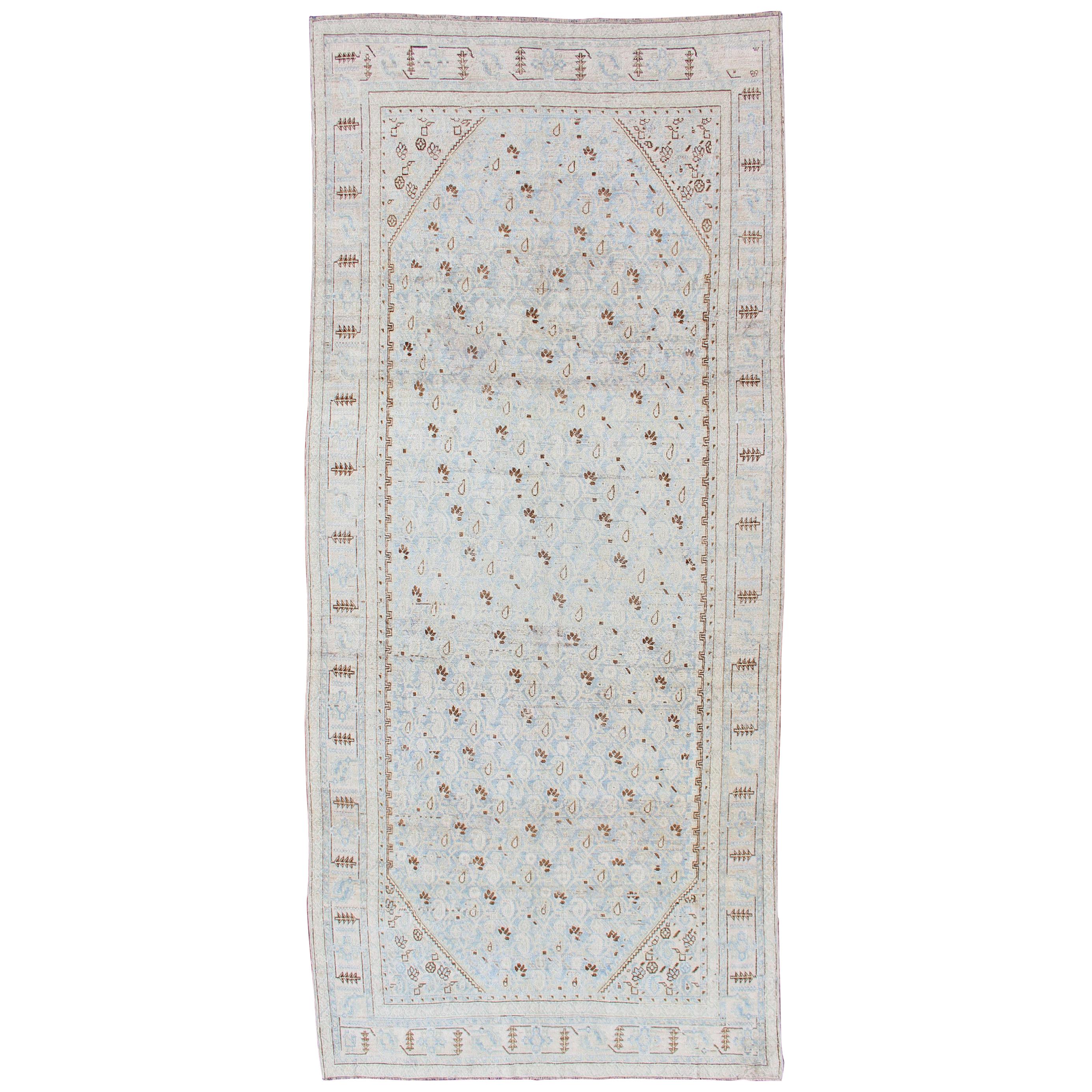 Antique Malayer Gallery Rug with All-Over Paisley Design in Pale Ice Blue