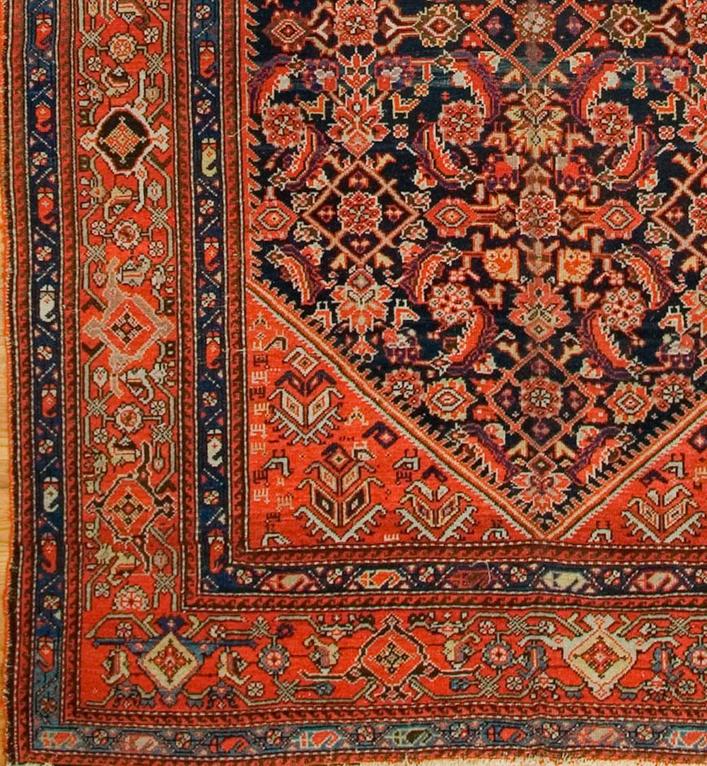 Antique Malayer Gallery-size rug runner, circa 1900, 6' x 12'10. The town of Malayer, besides runners and scatter rugs, was a source of long and narrow carpets (kellehs or kellegis) for domestic Persian use throughout the 19th century. This is an