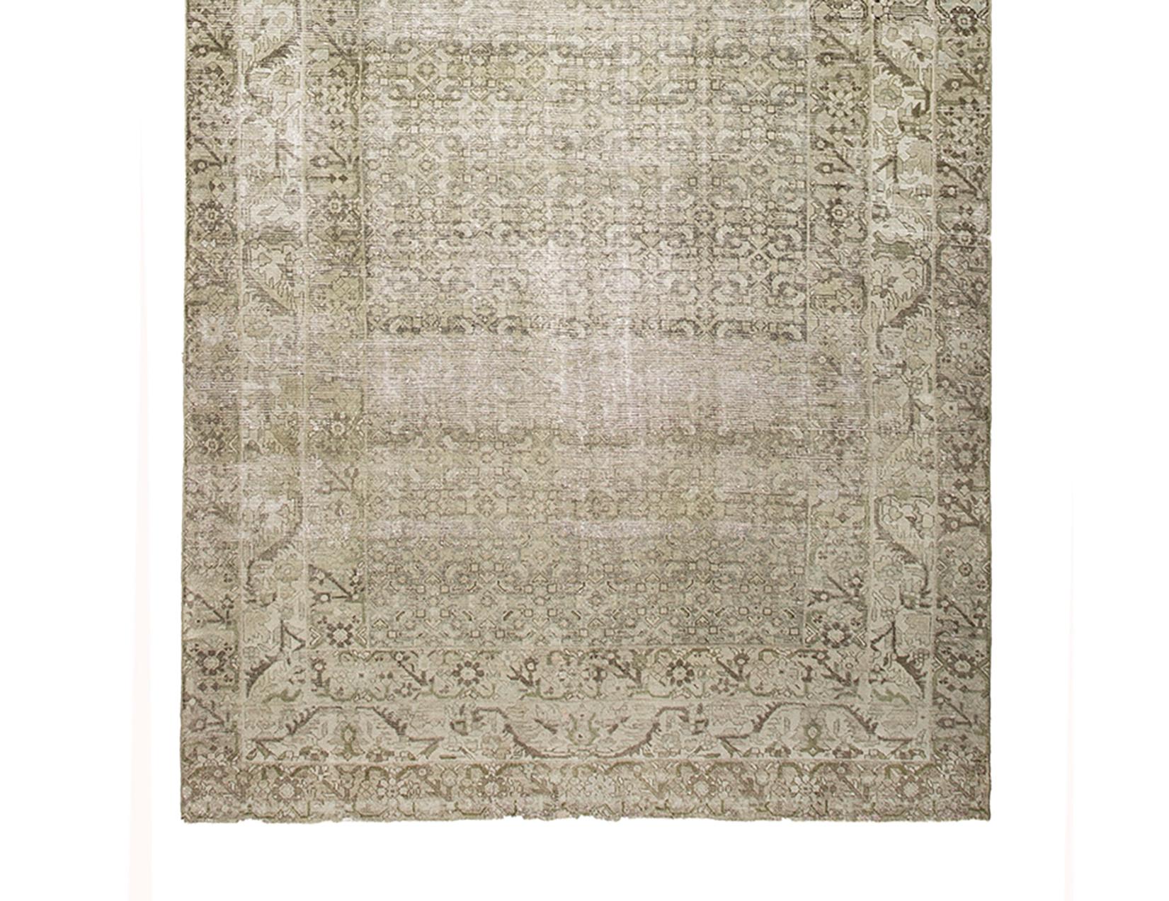 Antiker Malayer Gallery Size Wide Runner Muted Blue Green Brown Ivory Overall (Wolle) im Angebot