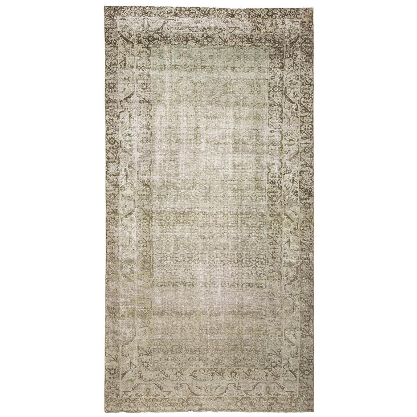 Antiker Malayer Gallery Size Wide Runner Muted Blue Green Brown Ivory Overall im Angebot