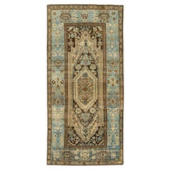 Antique Malayer Handmade Allover Designed Beige And Blue Wool Rug