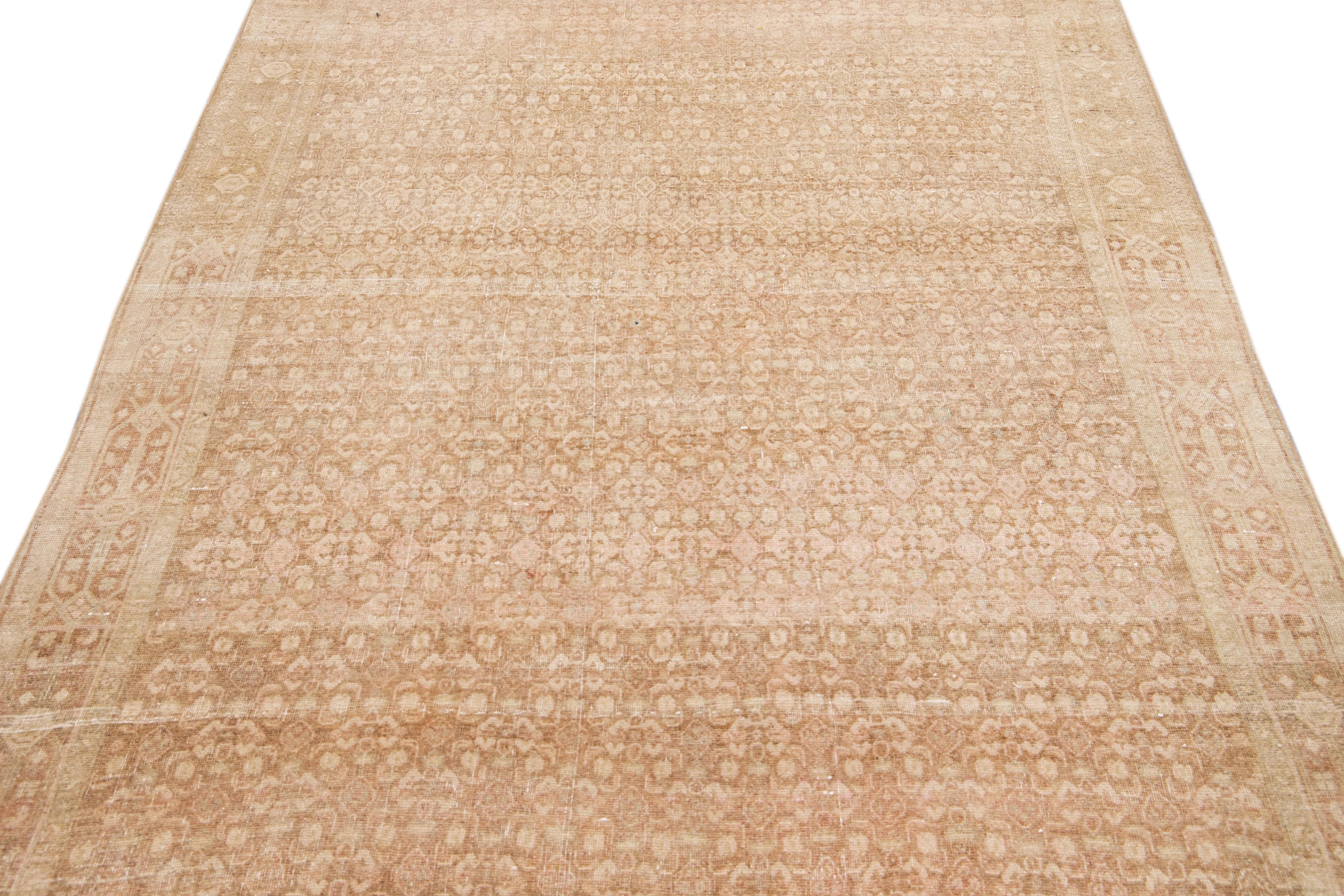Islamic Antique Malayer Handmade Allover Design Beige Wool Rug For Sale