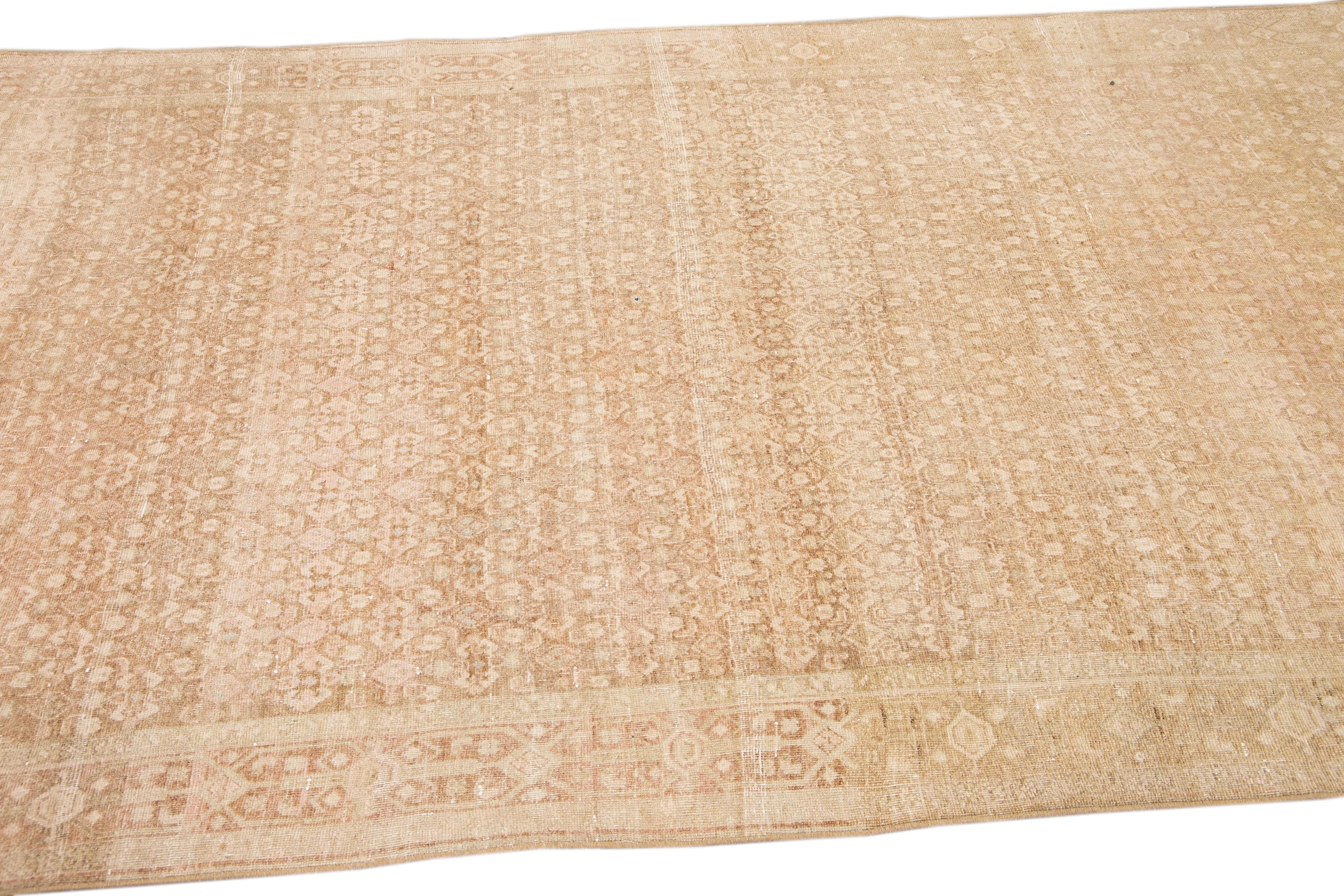 Hand-Knotted Antique Malayer Handmade Allover Design Beige Wool Rug For Sale