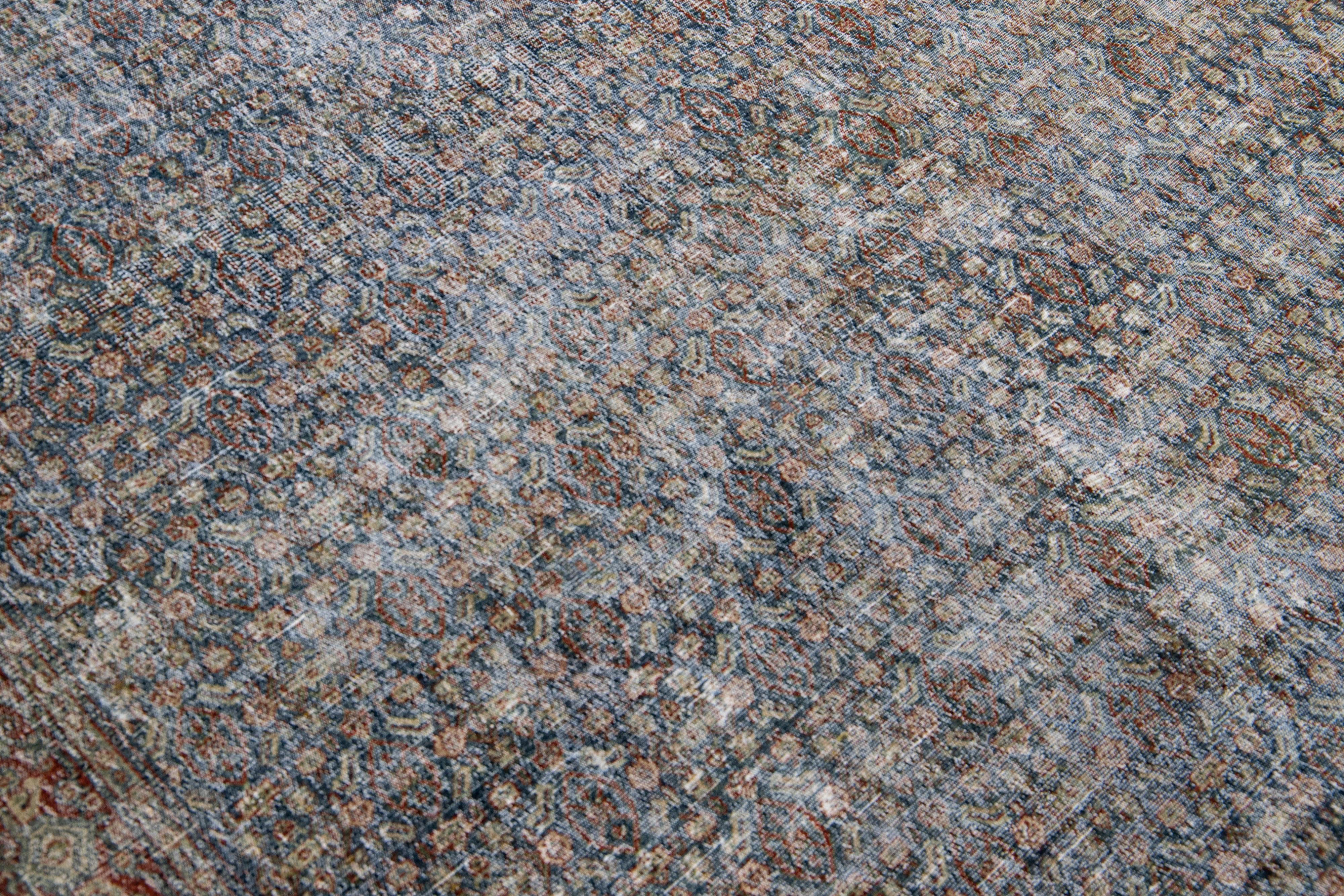 20ième siècle Tapis de couloir Malayer ancien en laine bleue à motifs floraux, fait à la main en vente