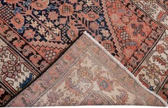 Antique Malayer Handmade Allover Motif Blue and Rust Wool Runner