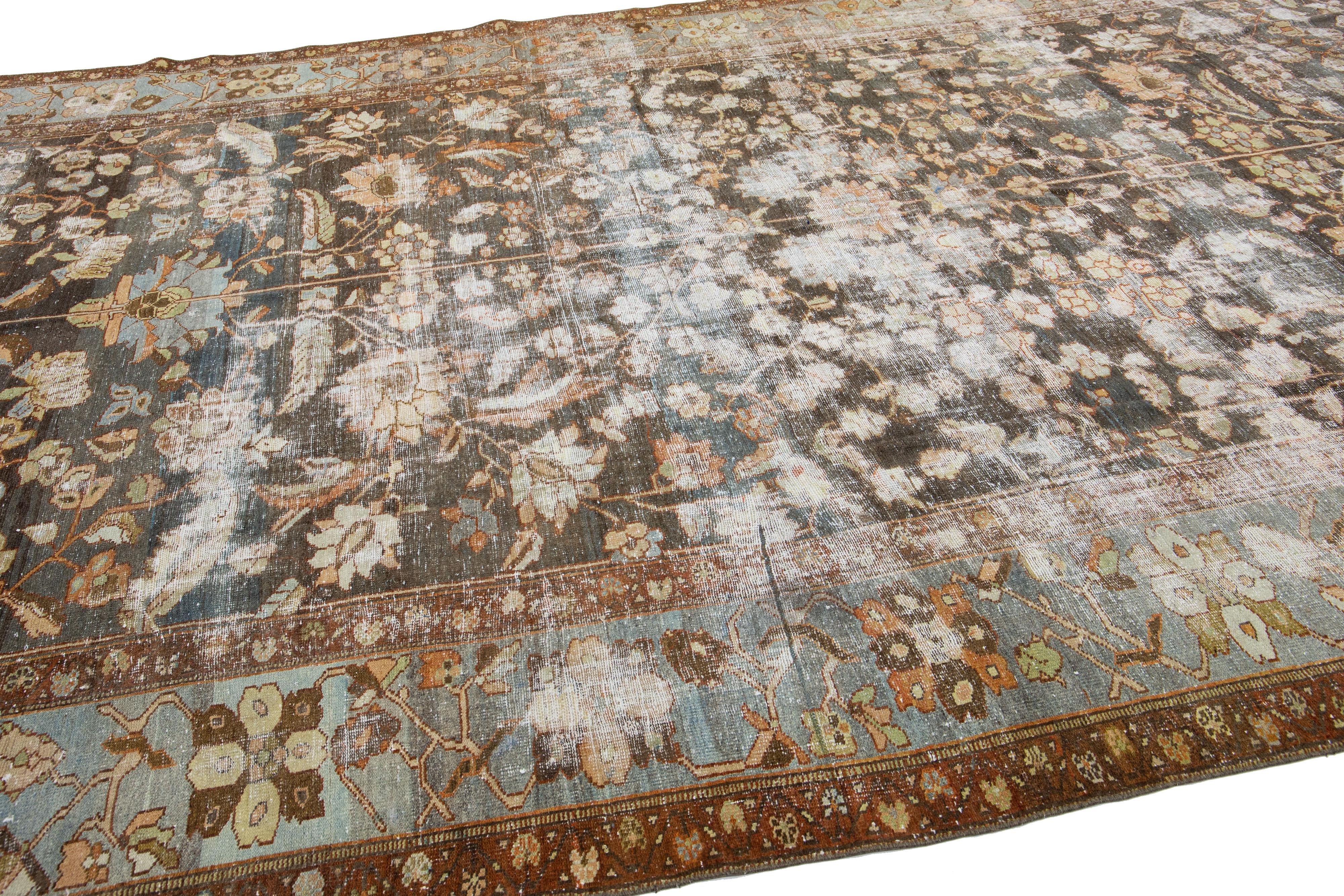 Antique Malayer Handmade Allover Pattern Distressed Blue Wool Rug In Distressed Condition For Sale In Norwalk, CT