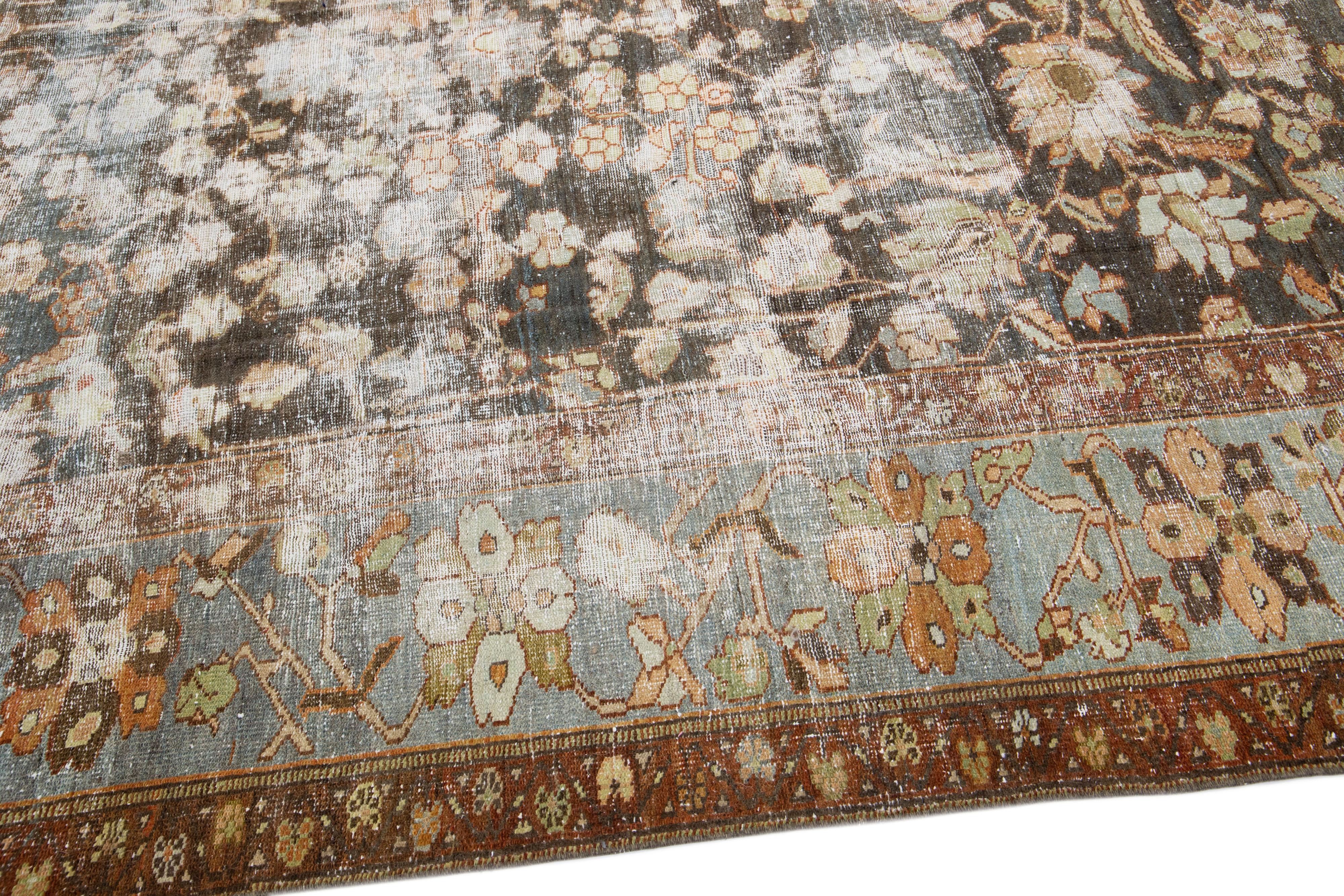 20th Century Antique Malayer Handmade Allover Pattern Distressed Blue Wool Rug For Sale