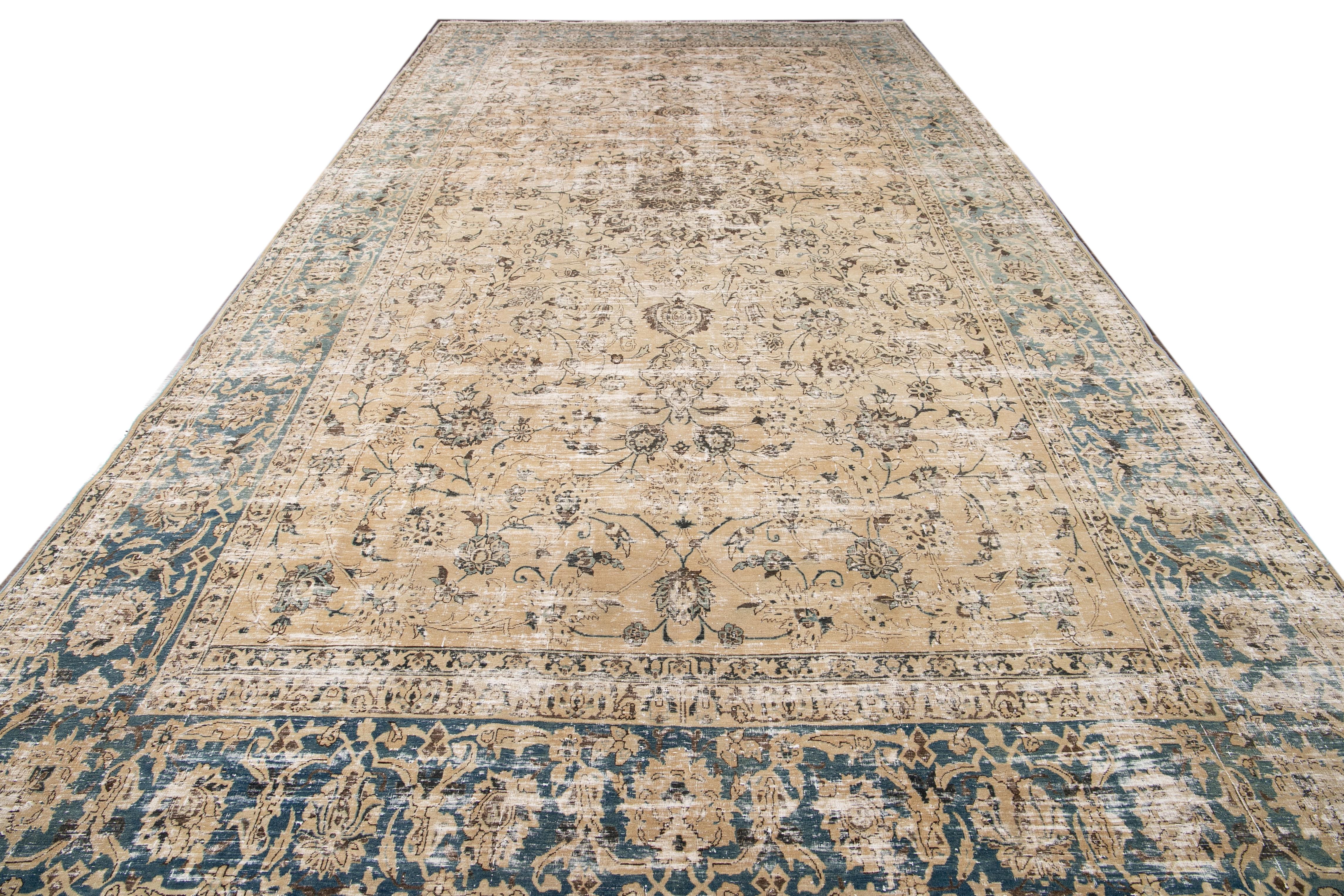 Perse Tapis antique Malayer fait à la main en laine beige Shabby Chic Floral en vente