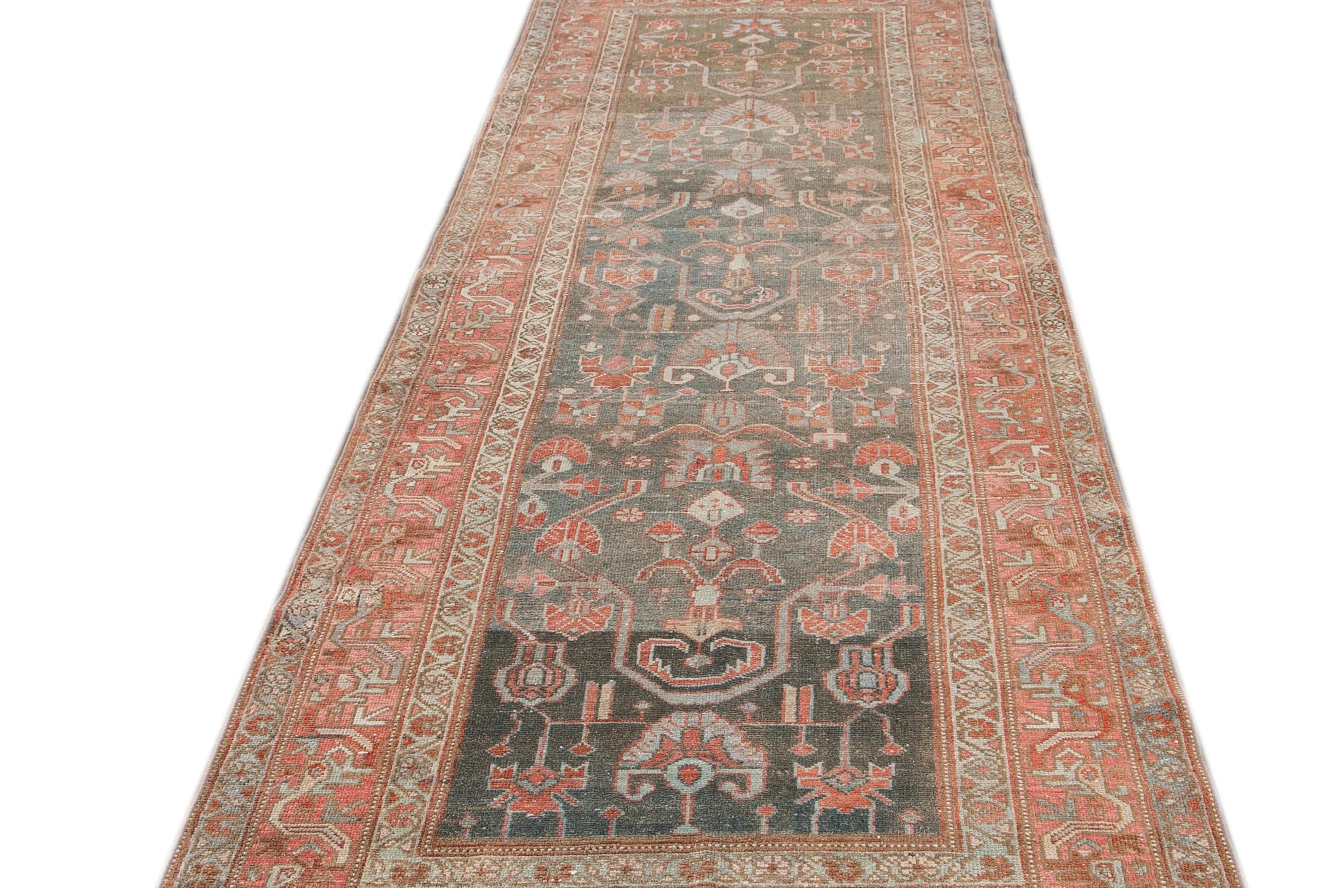 Persian Antique Malayer Handmade Blue and Rust Floral Wool Runner For Sale