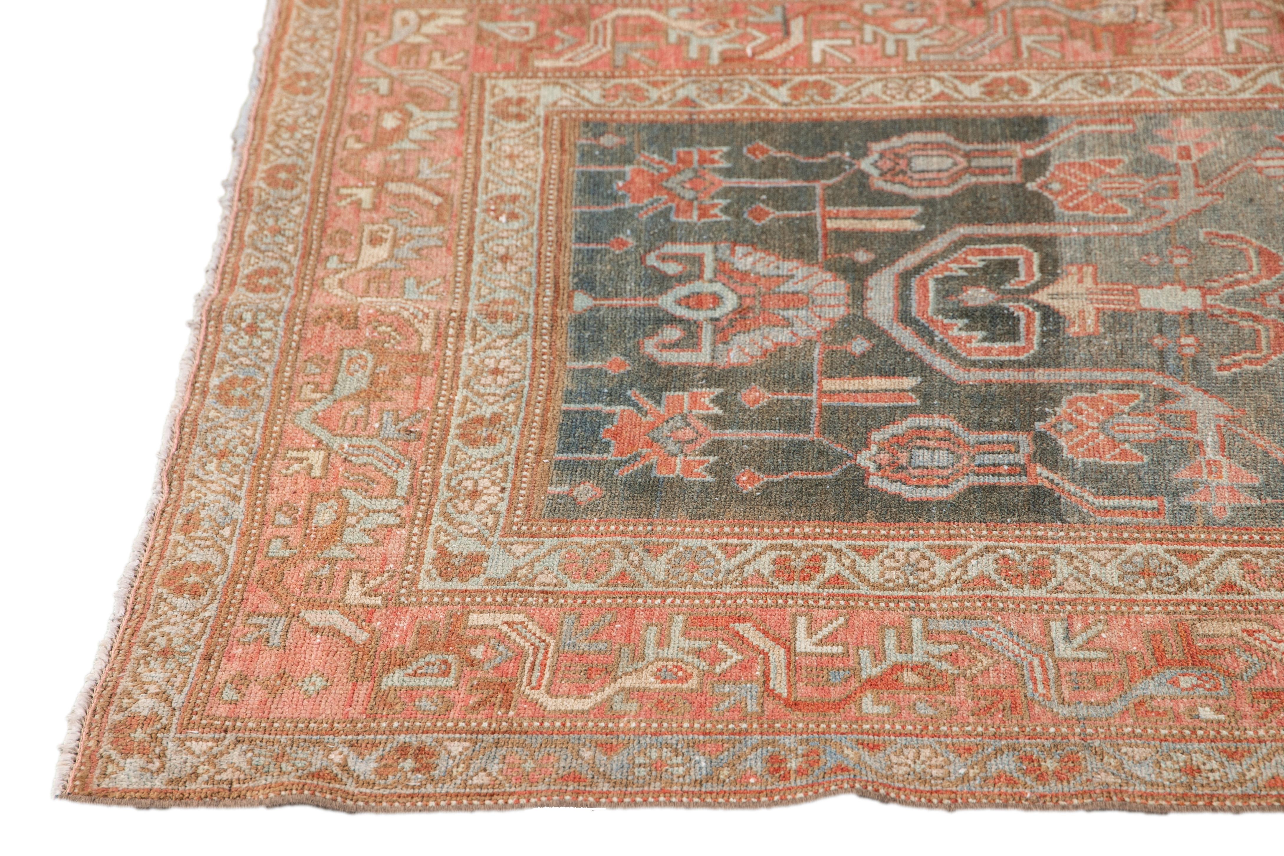 Hand-Knotted Antique Malayer Handmade Blue and Rust Floral Wool Runner For Sale