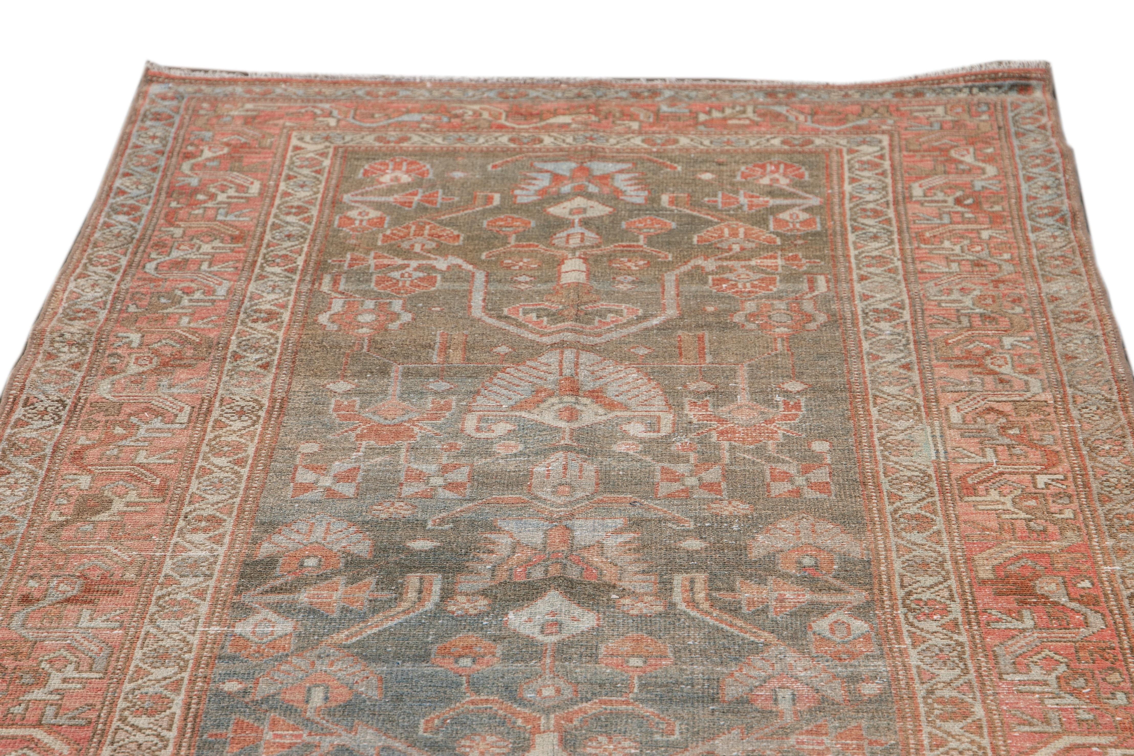 Antique Malayer Handmade Blue and Rust Floral Wool Runner For Sale 2