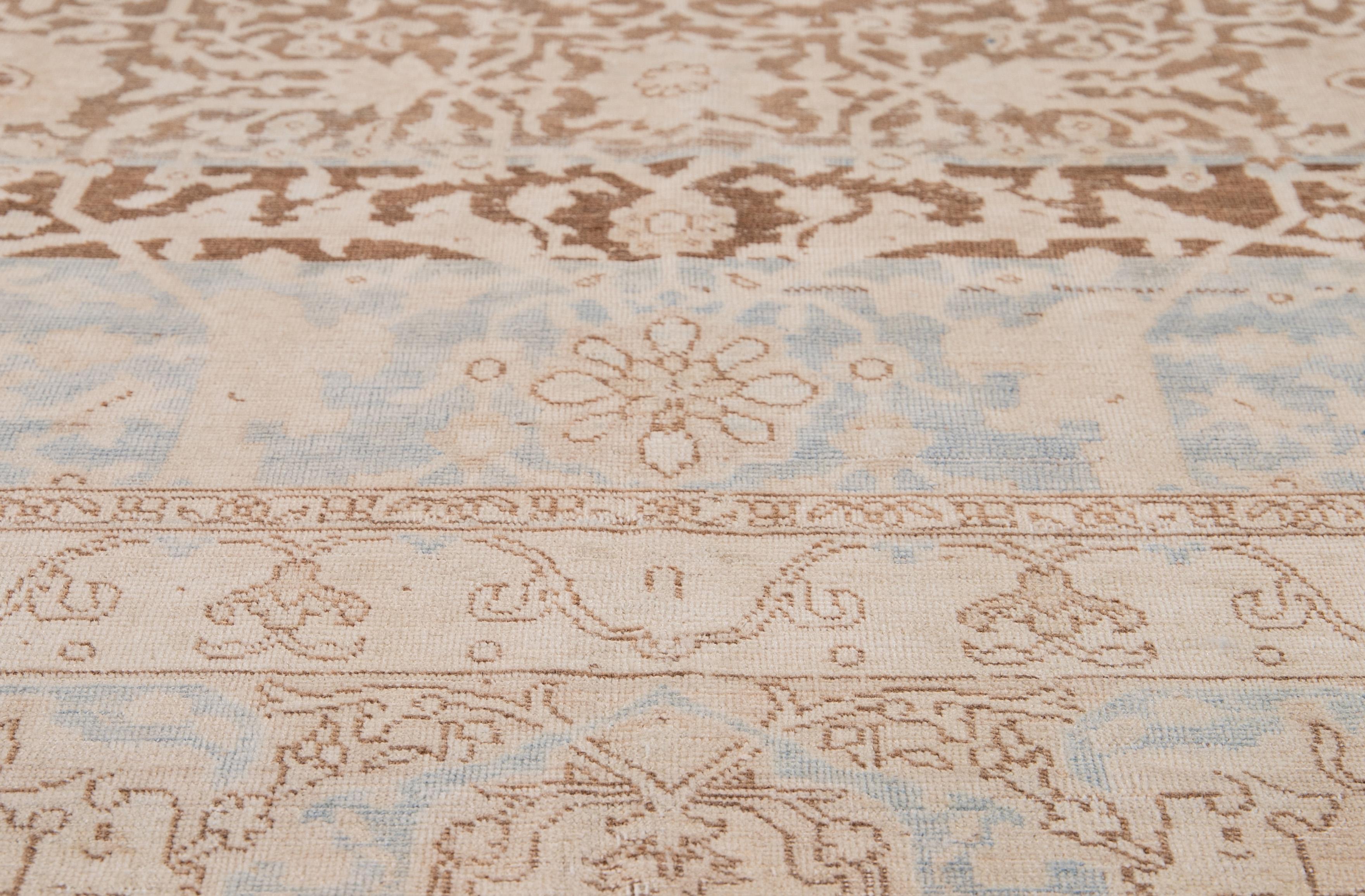 Antique Malayer Handmade Brown and Beige Floral Wool Rug For Sale 3