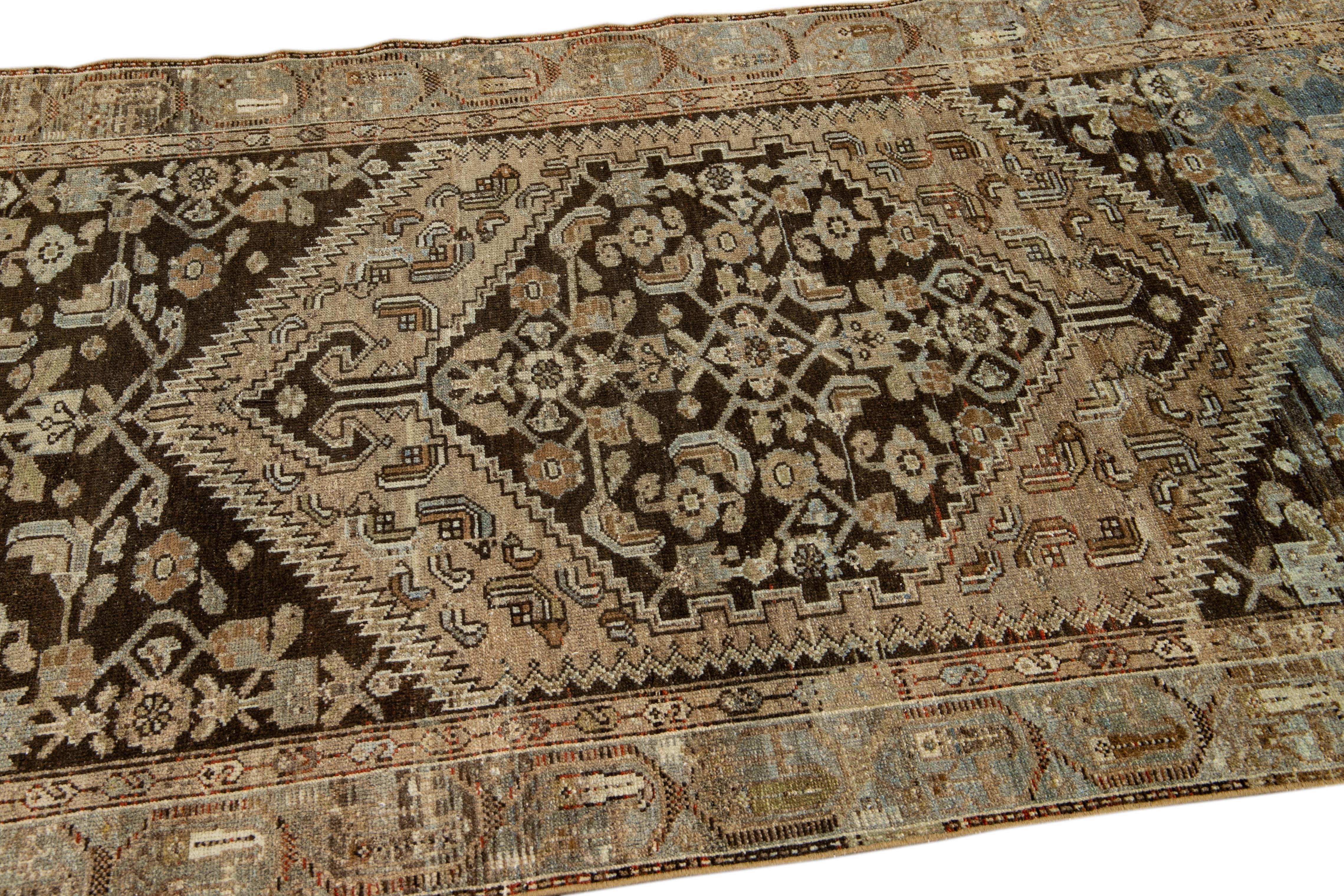 Hand-Knotted Antique Malayer Handmade Floral Designed Brown Wool Rug For Sale