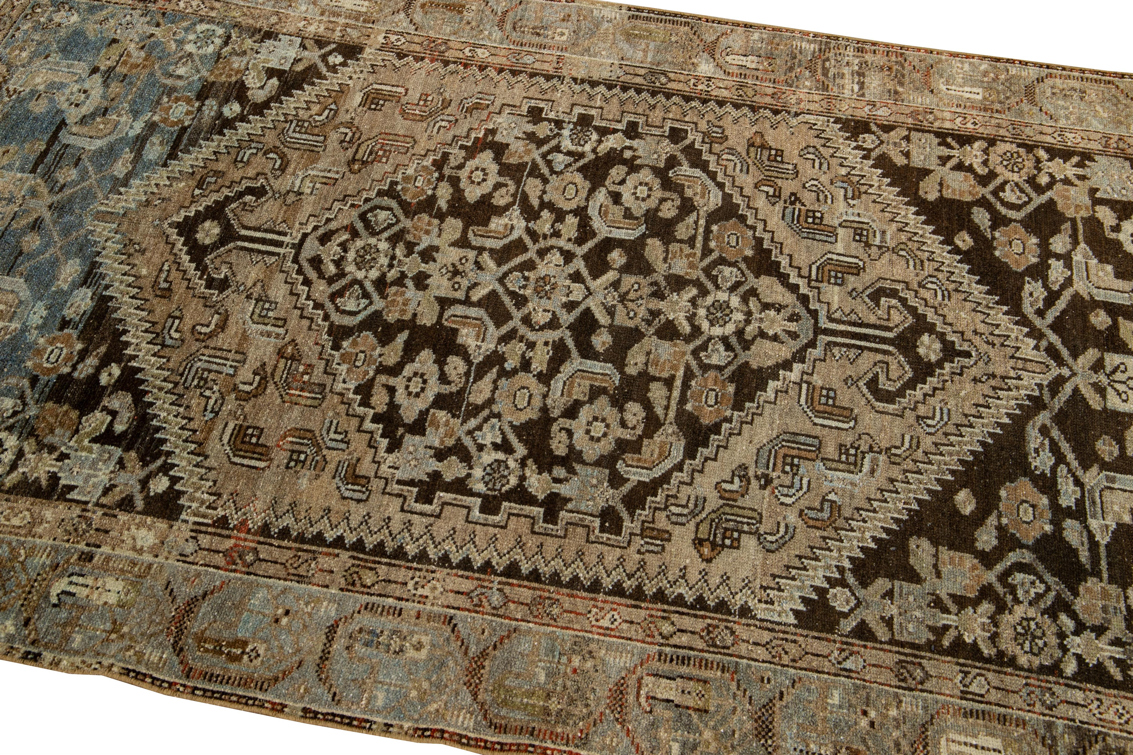 20th Century Antique Malayer Handmade Floral Designed Brown Wool Rug For Sale