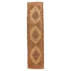 Antique Malayer Handmade Medallion Motif Brown Long Wool Runner