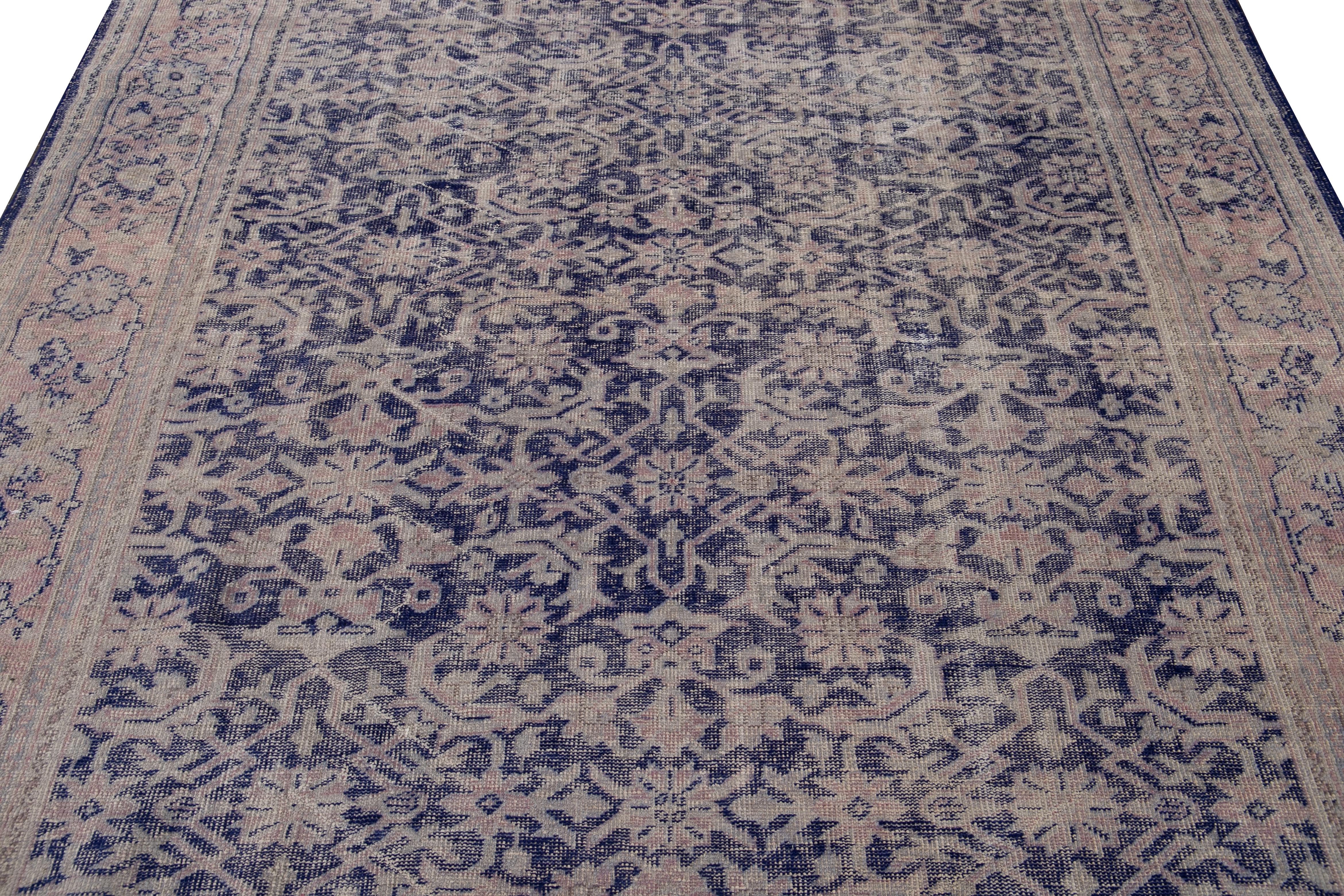 Antique Malayer Handmade Purple Floral Wool Rug For Sale 3