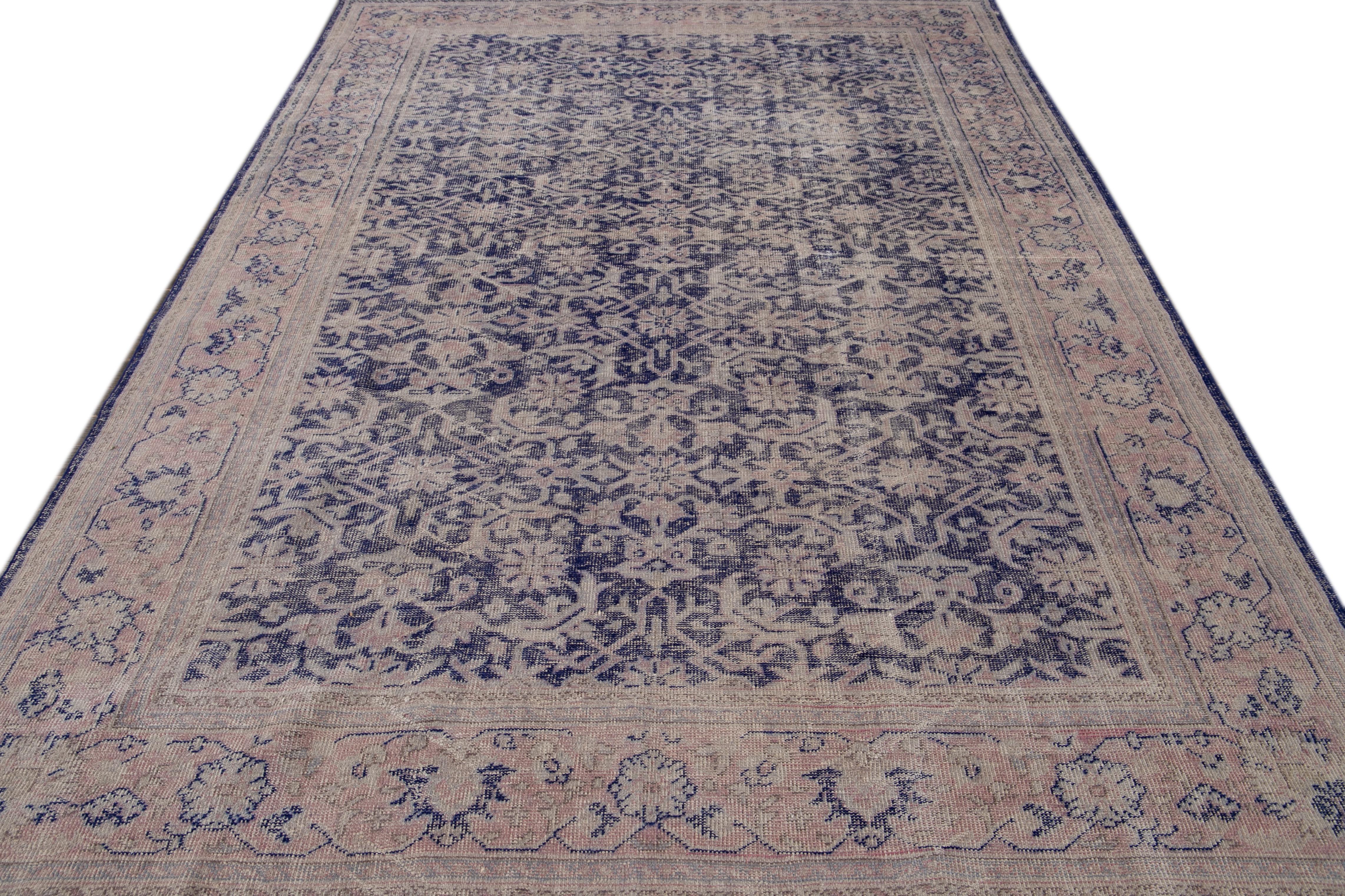 Islamic Antique Malayer Handmade Purple Floral Wool Rug For Sale