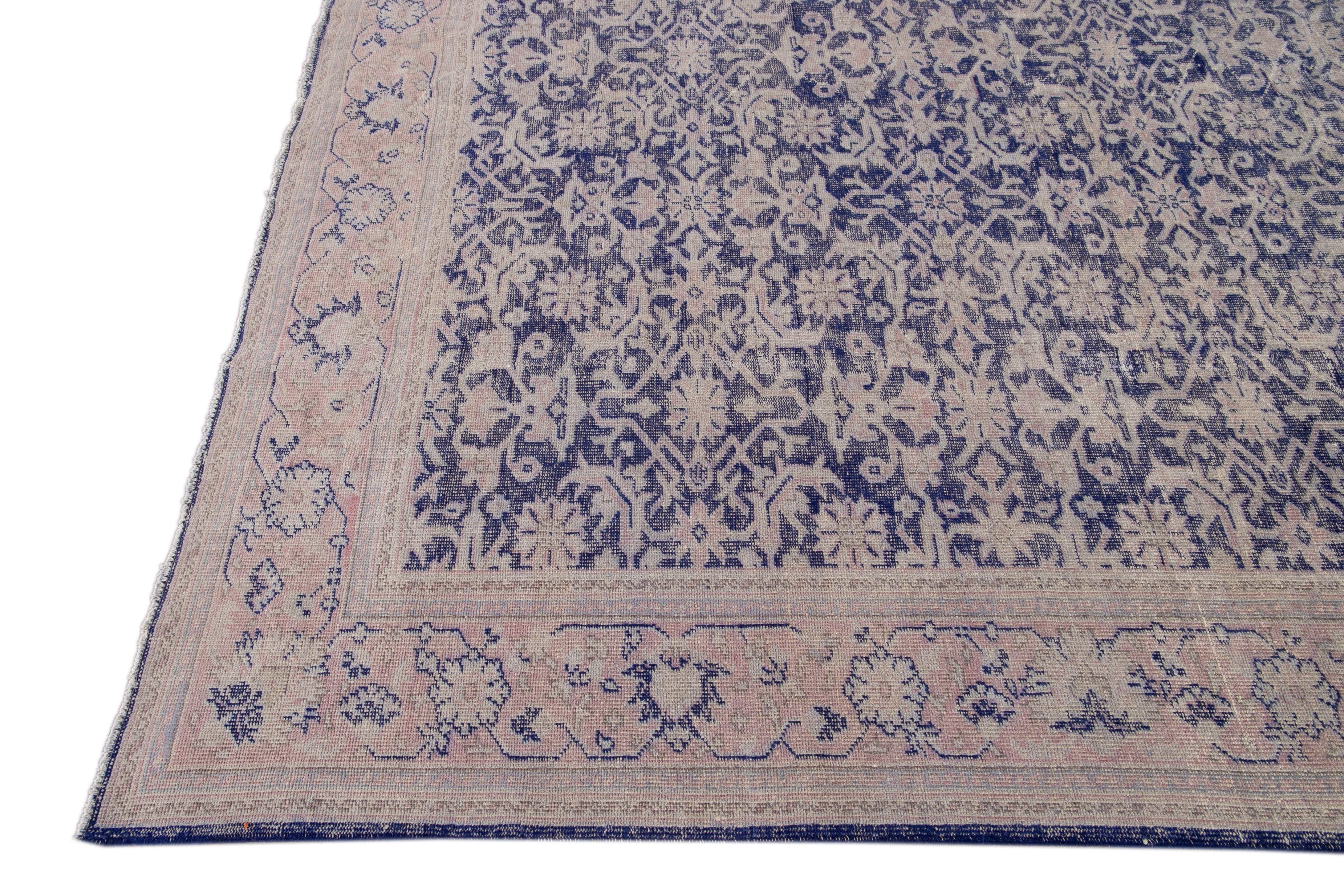 Persian Antique Malayer Handmade Purple Floral Wool Rug For Sale