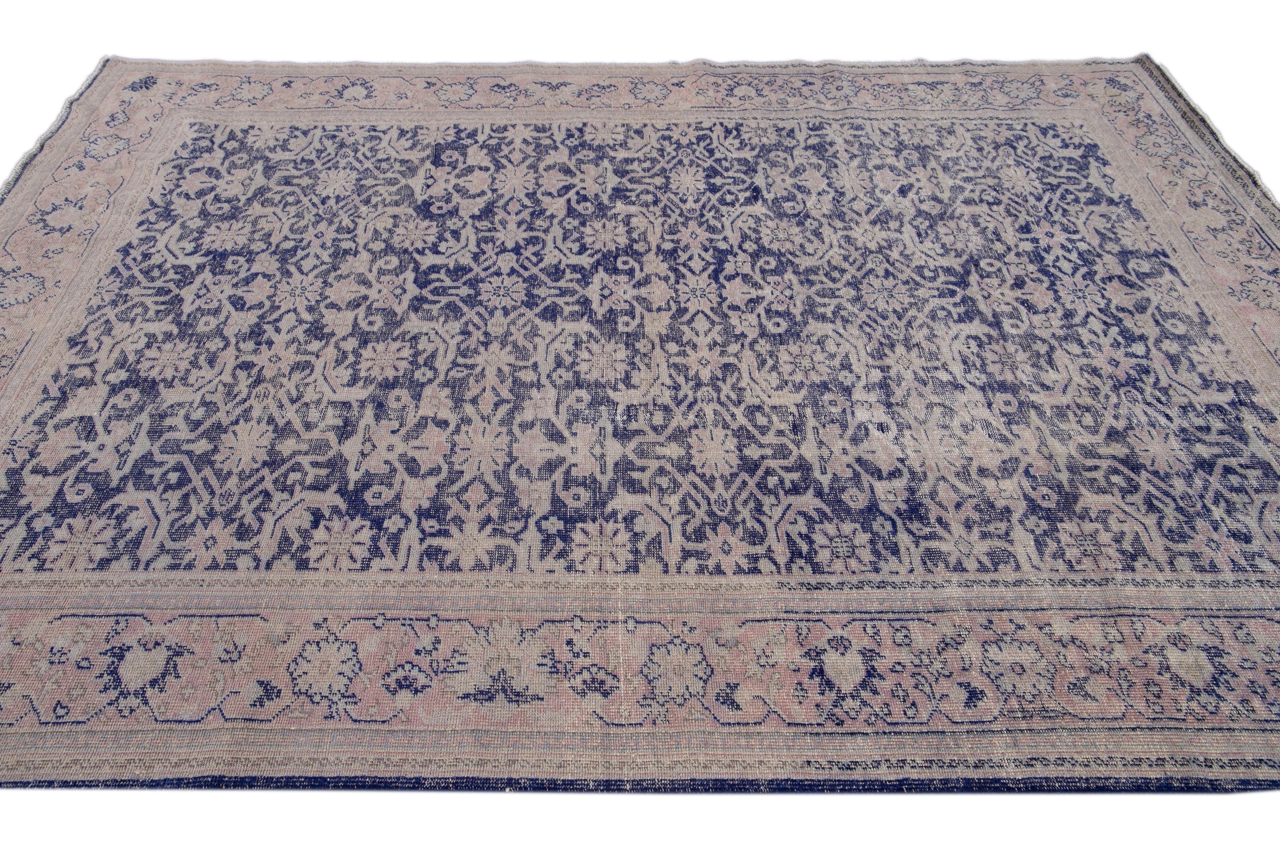 20th Century Antique Malayer Handmade Purple Floral Wool Rug For Sale