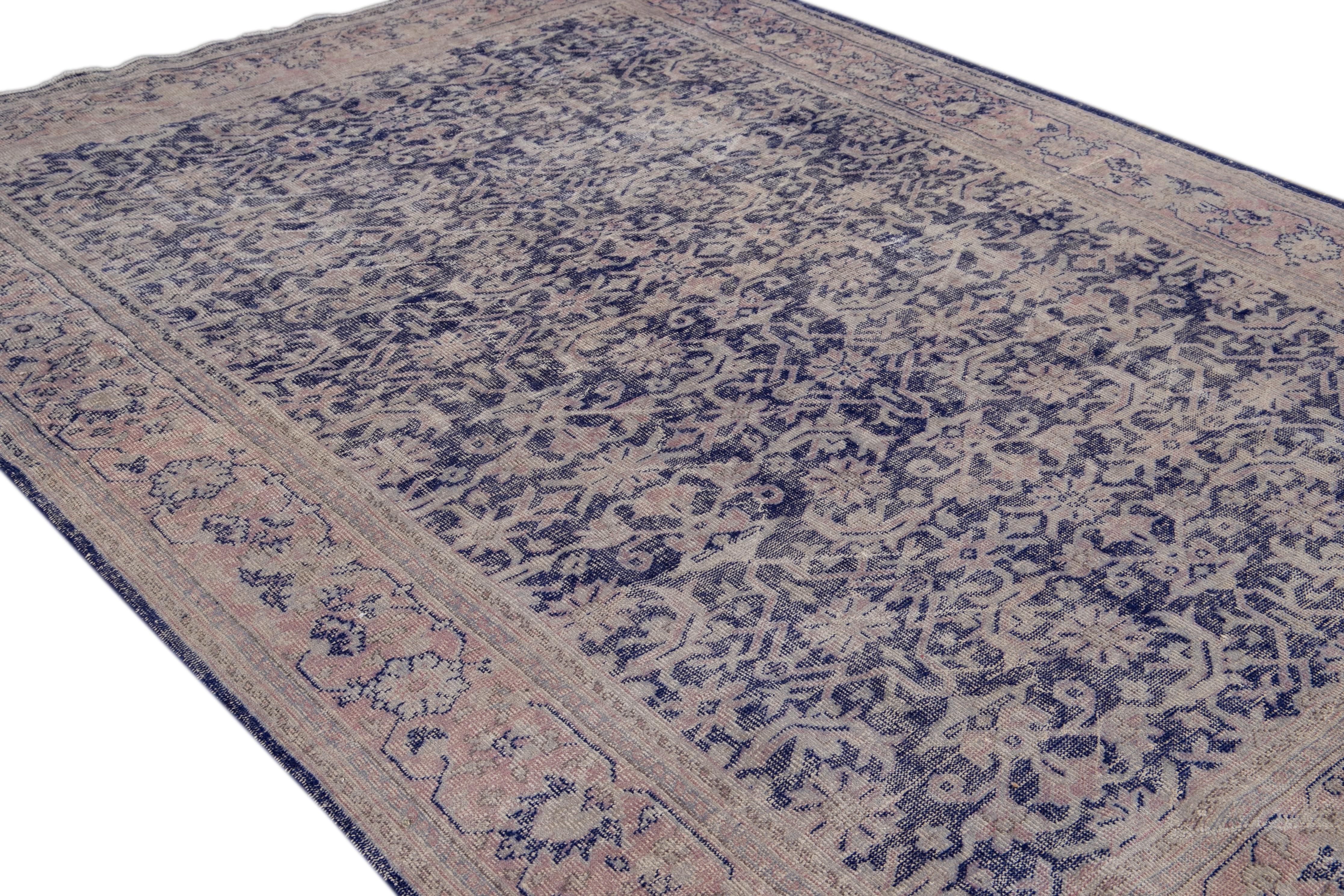 Antique Malayer Handmade Purple Floral Wool Rug For Sale 2