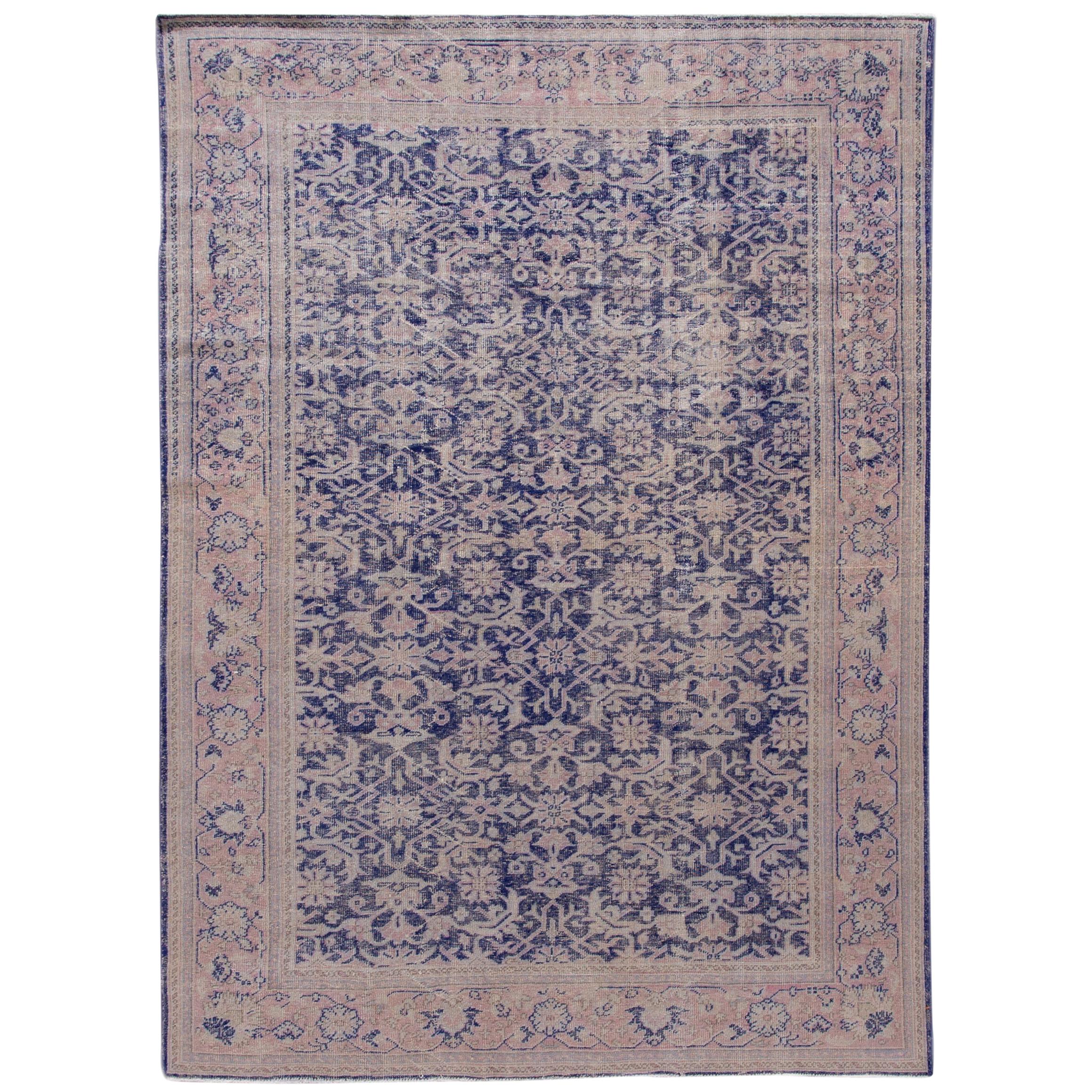 Antique Malayer Handmade Purple Floral Wool Rug