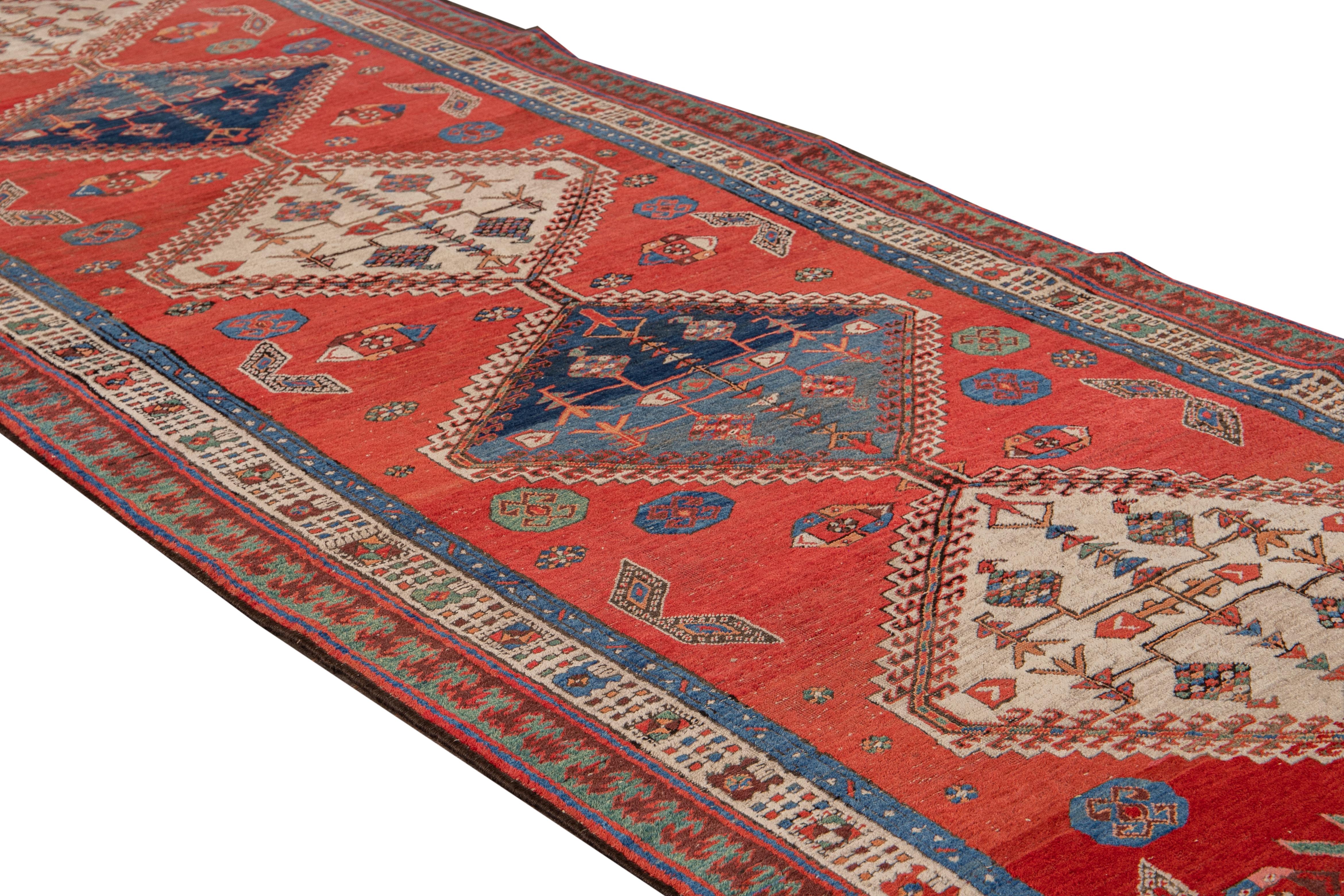Hand-Knotted Antique Serapi Handmade Red Tribal Wool Runner For Sale