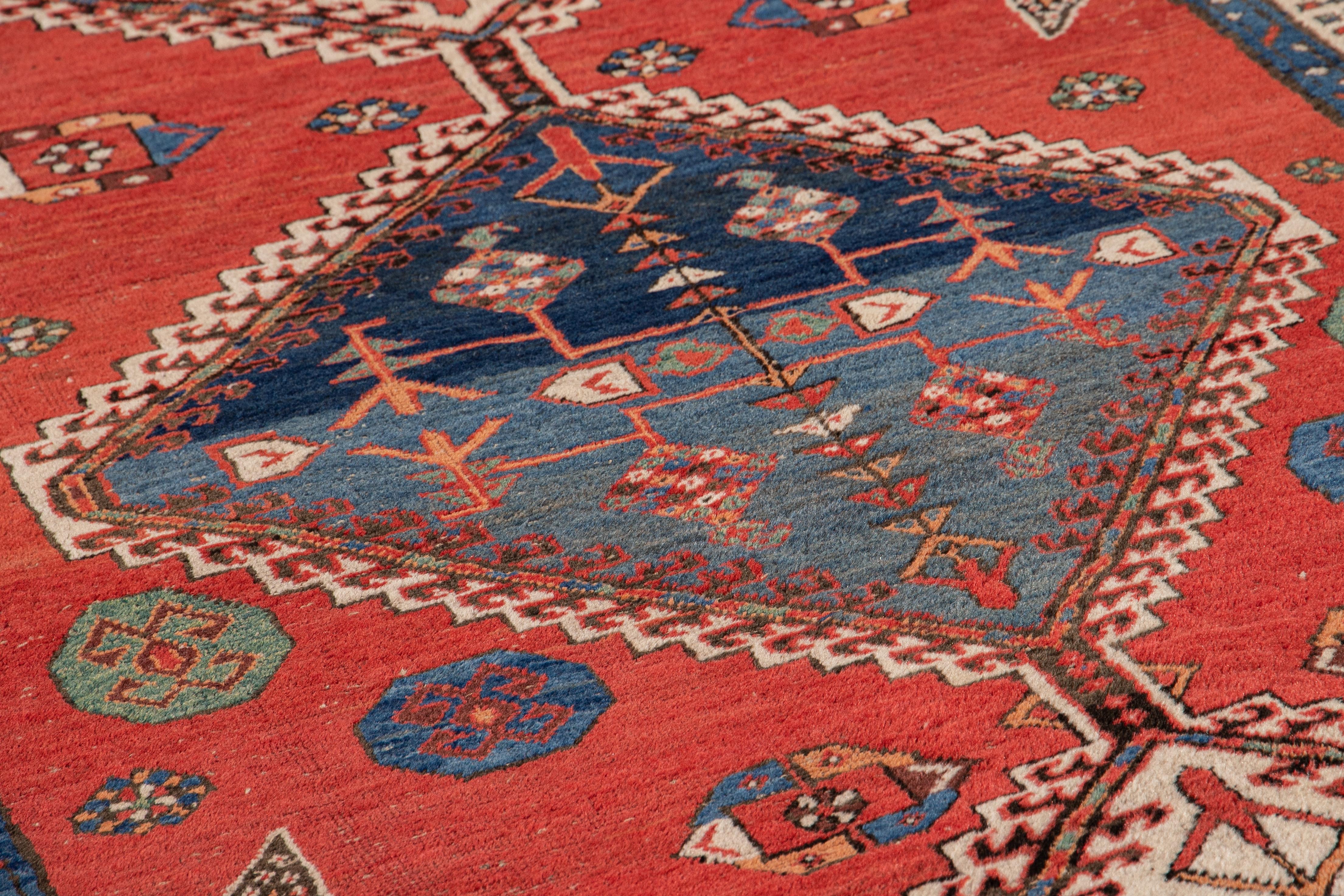 Antique Serapi Handmade Red Tribal Wool Runner For Sale 2
