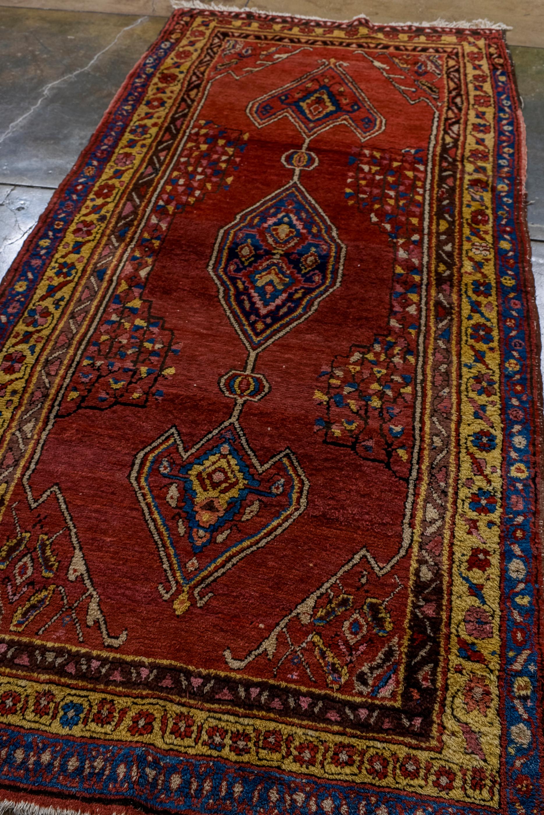Persian Antique Malayer Kellegi with Red Field and Blue Border For Sale