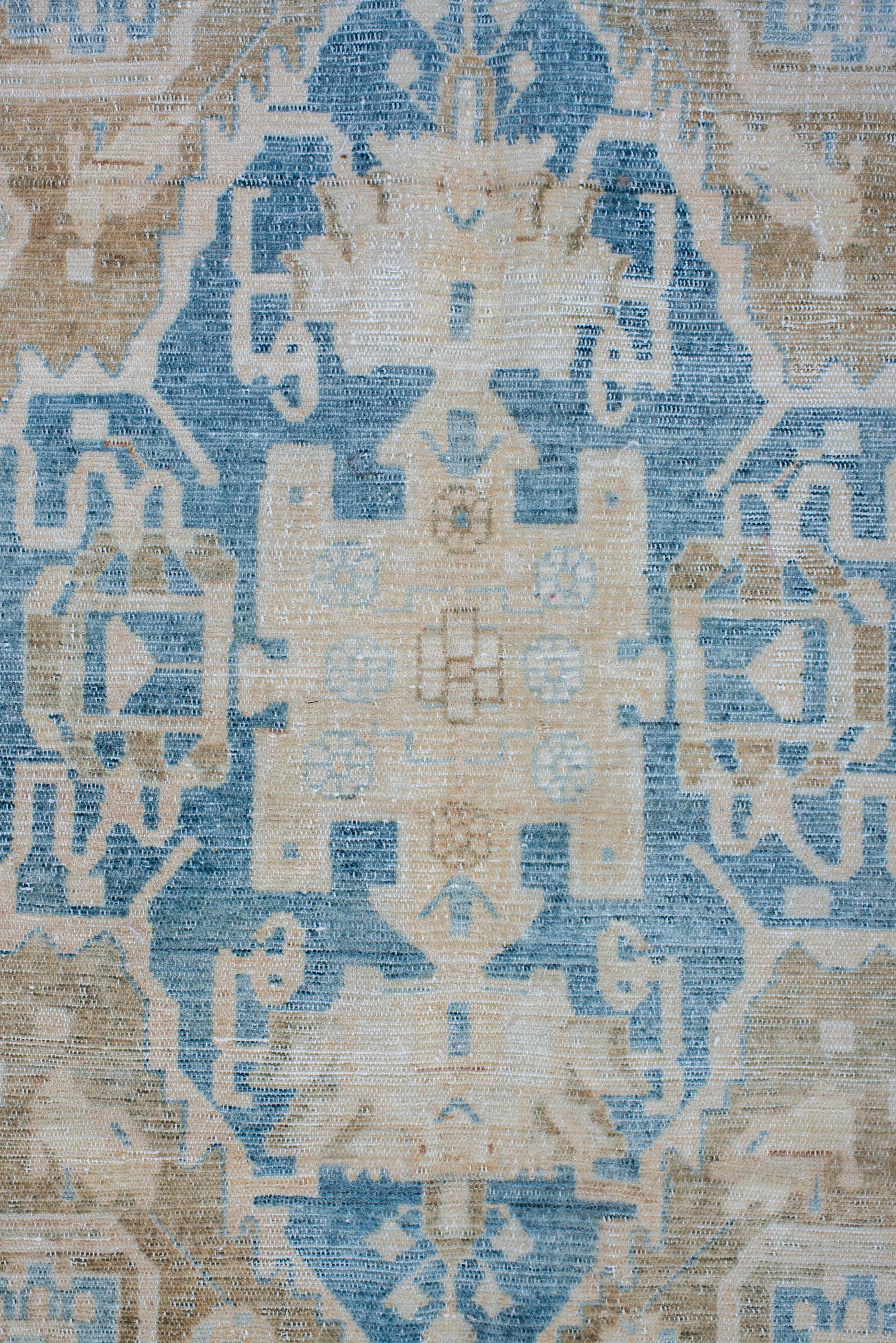 Hand-Knotted Antique Malayer Long Rug, with Slate Blue Coloring and Ivory Border