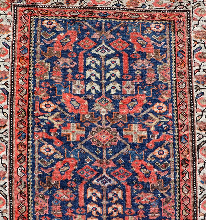 Antique Malayer Long Runner in Orange, Blue and Brown For Sale 1