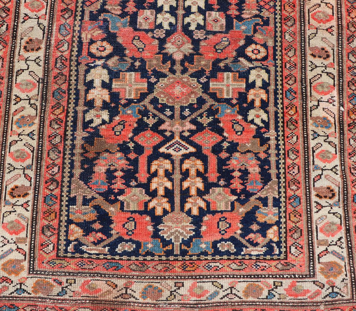 Antique Malayer Long Runner in Orange, Blue and Brown For Sale 2