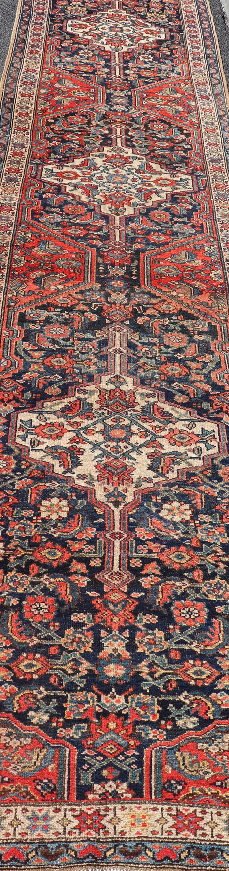 Antique Malayer Long Runner with Herati Pattern & Geometric Tri-Medallion Design For Sale 3