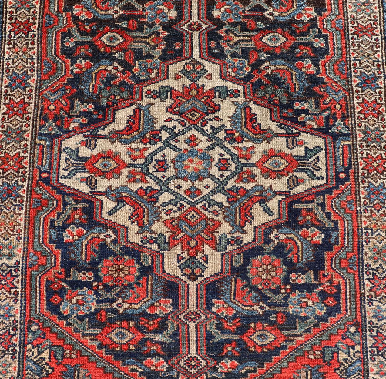 Antique Malayer Long Runner with Herati Pattern & Geometric Tri-Medallion Design For Sale 5