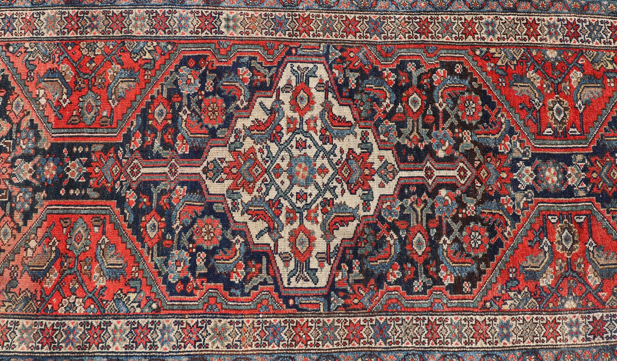 Persian Antique Malayer Long Runner with Herati Pattern & Geometric Tri-Medallion Design For Sale