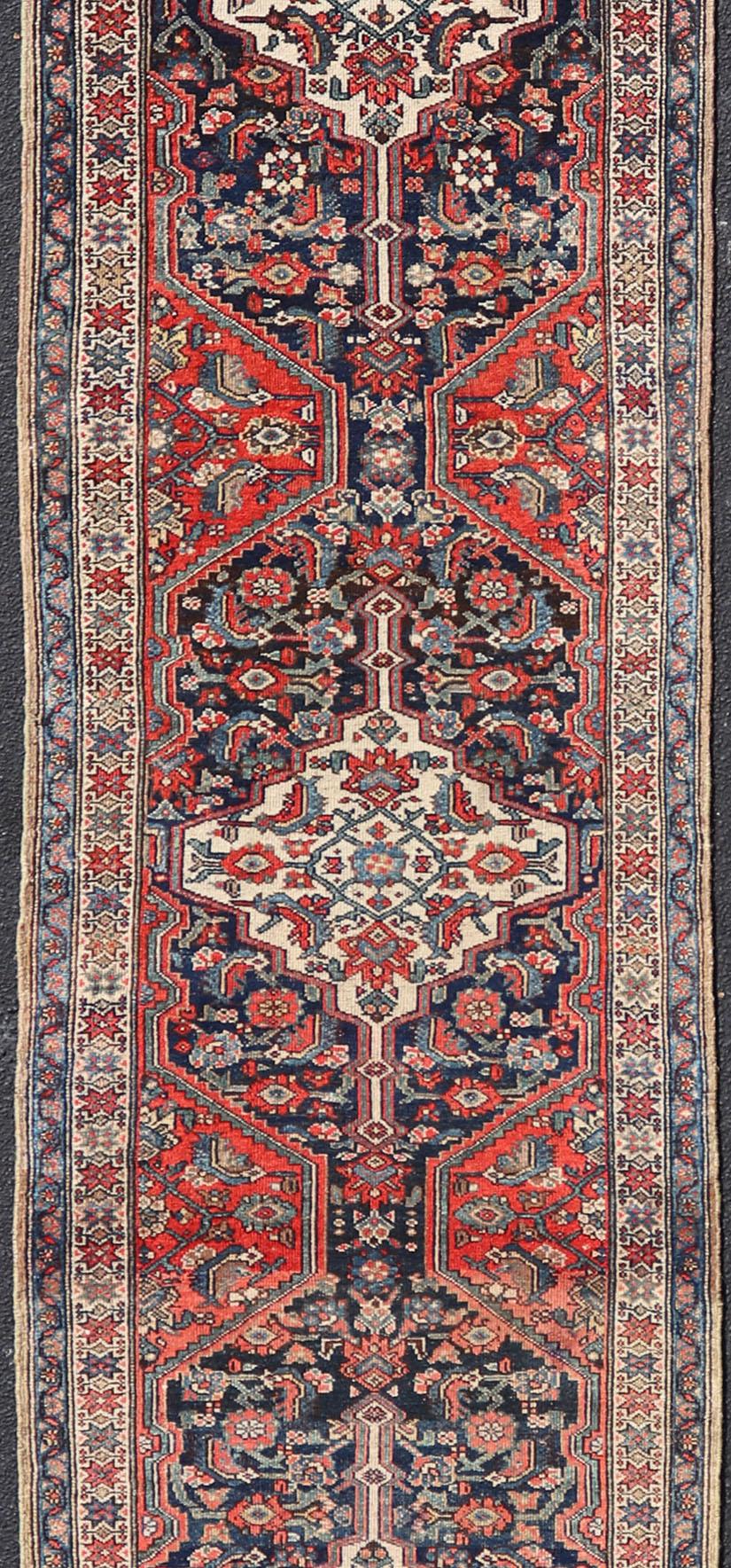 Antique Malayer Long Runner with Herati Pattern & Geometric Tri-Medallion Design In Good Condition For Sale In Atlanta, GA