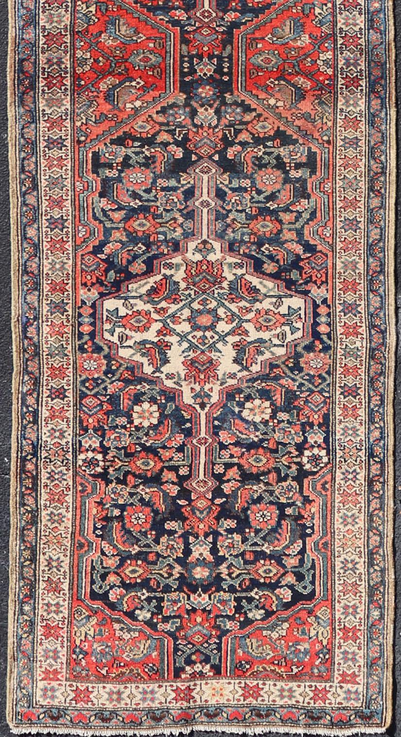 20th Century Antique Malayer Long Runner with Herati Pattern & Geometric Tri-Medallion Design For Sale
