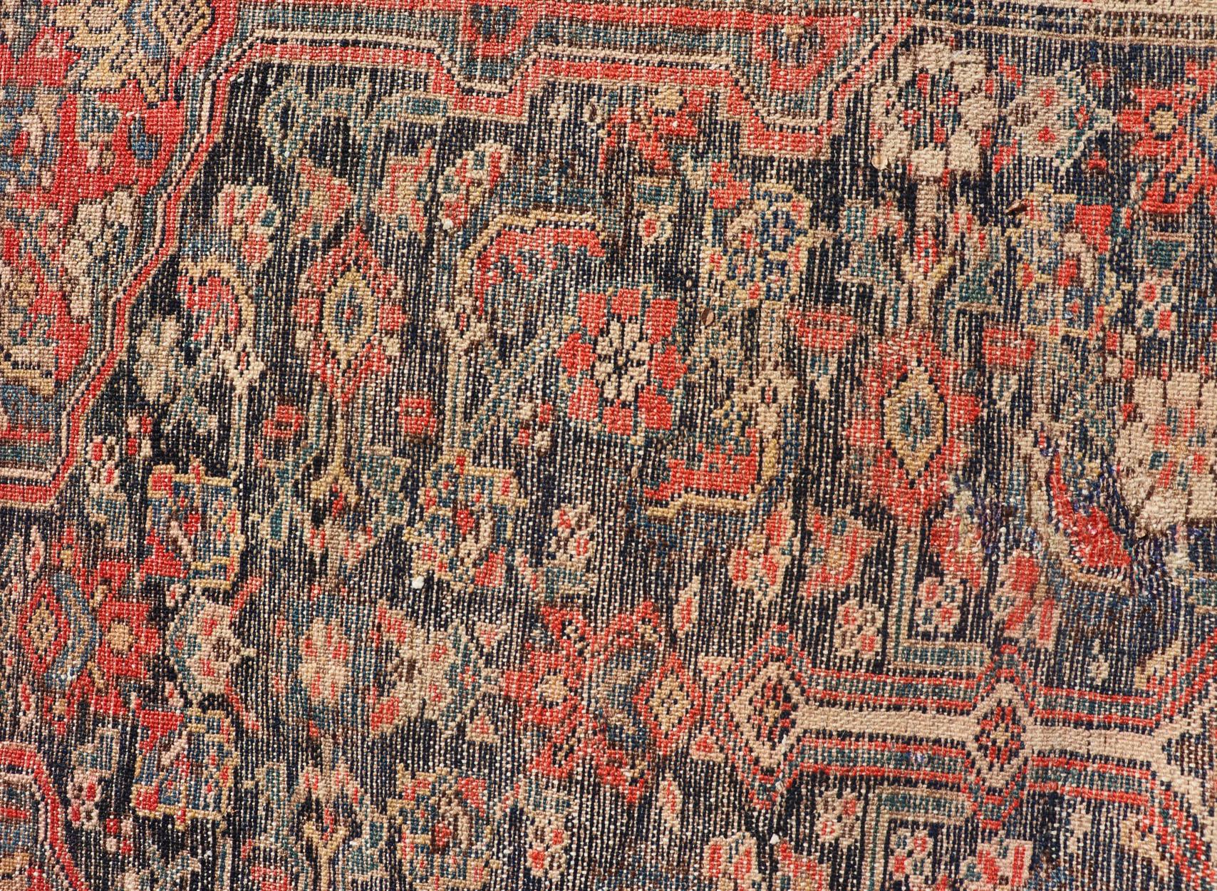Wool Antique Malayer Long Runner with Herati Pattern & Geometric Tri-Medallion Design For Sale