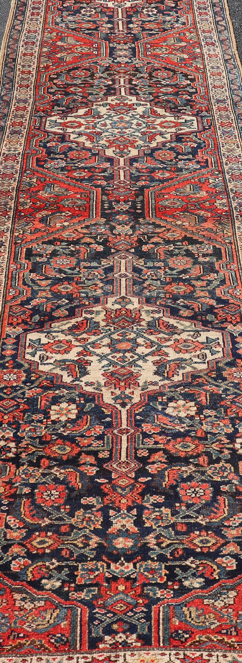 Antique Malayer Long Runner with Herati Pattern & Geometric Tri-Medallion Design For Sale 2