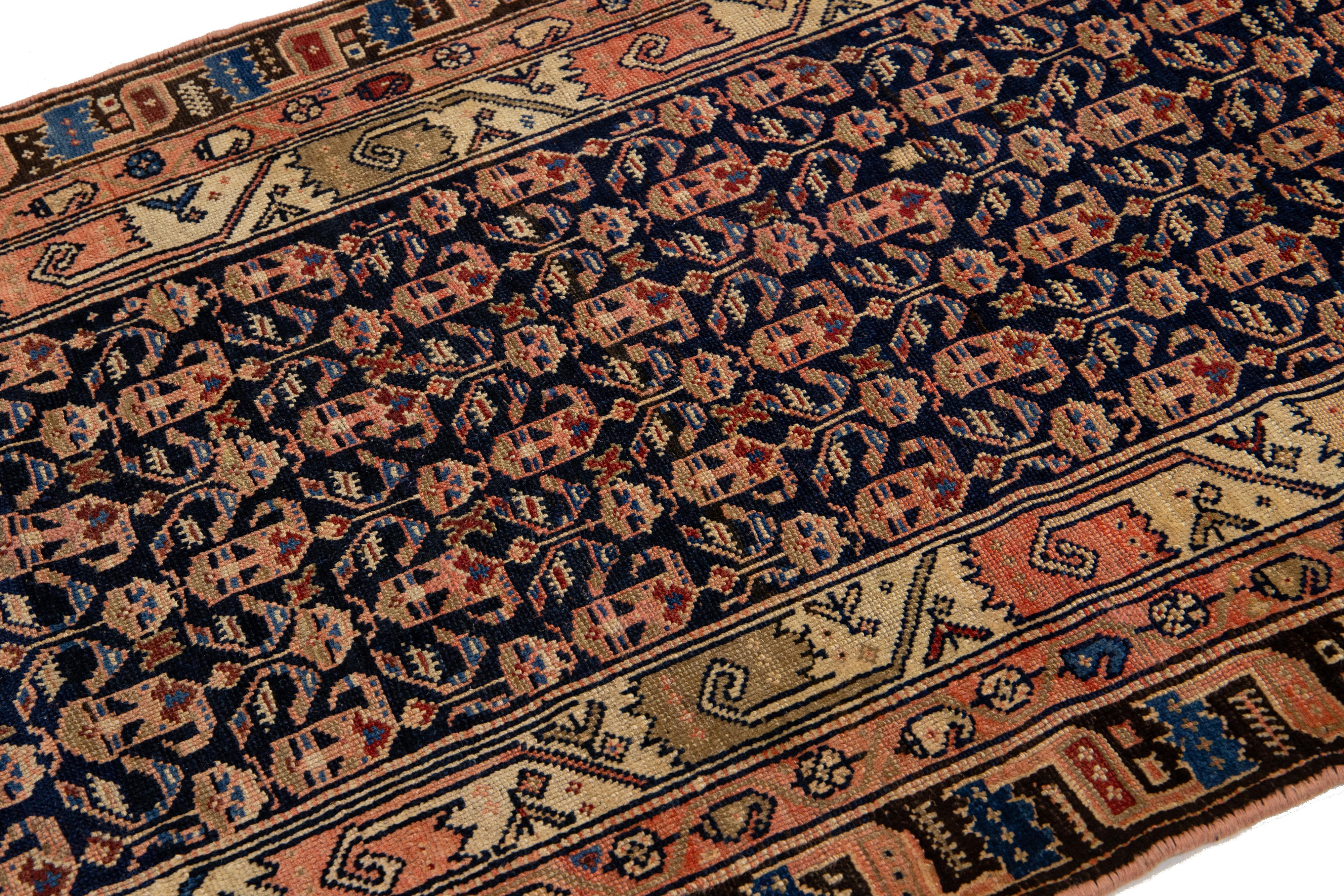 Tapis de couloir Malayer persan bleu ancien avec motif Boteh Bon état - En vente à Norwalk, CT