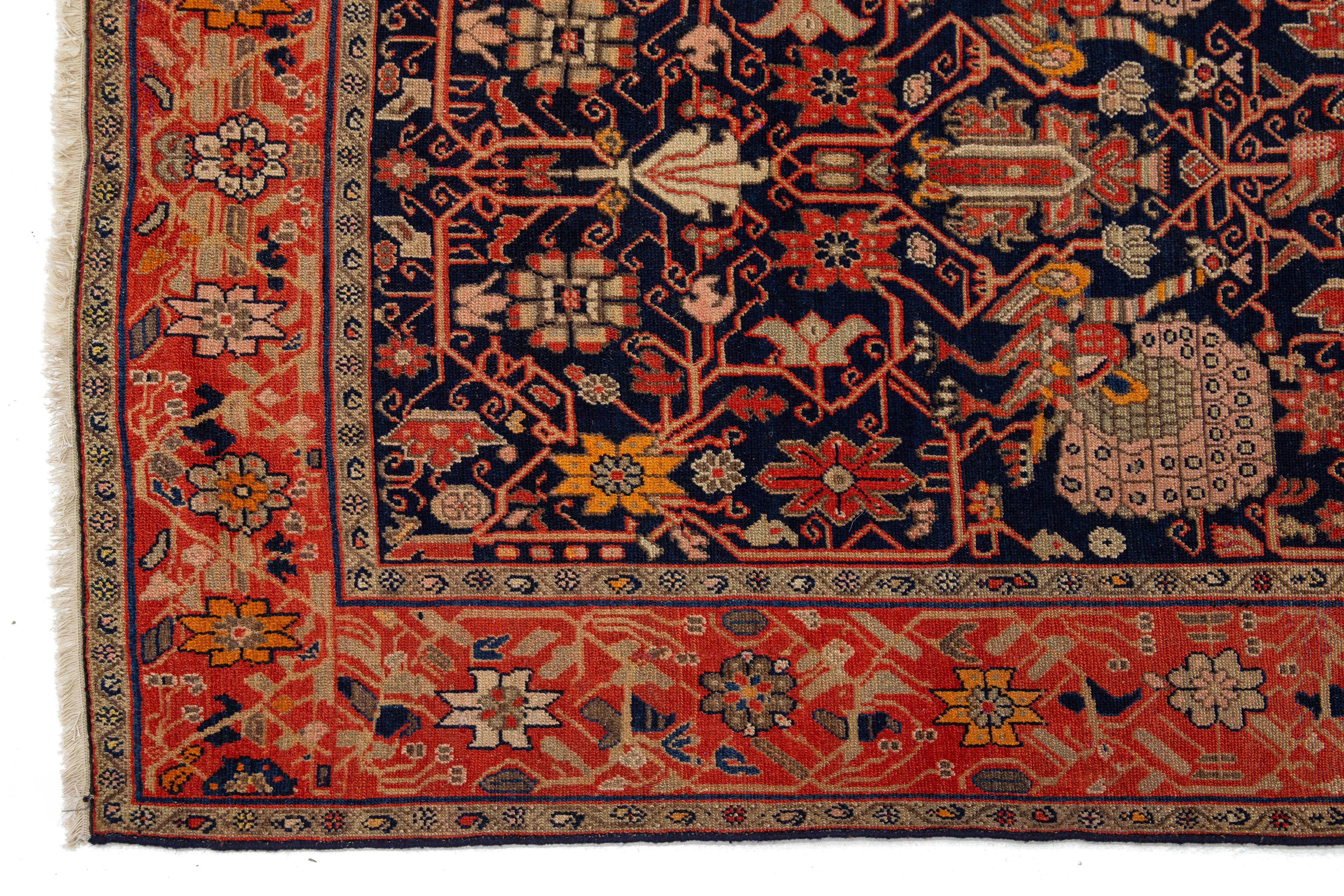 Antiker persischer Malayer-Wollteppich in Dunkelblau mit persischem Muster (20. Jahrhundert) im Angebot